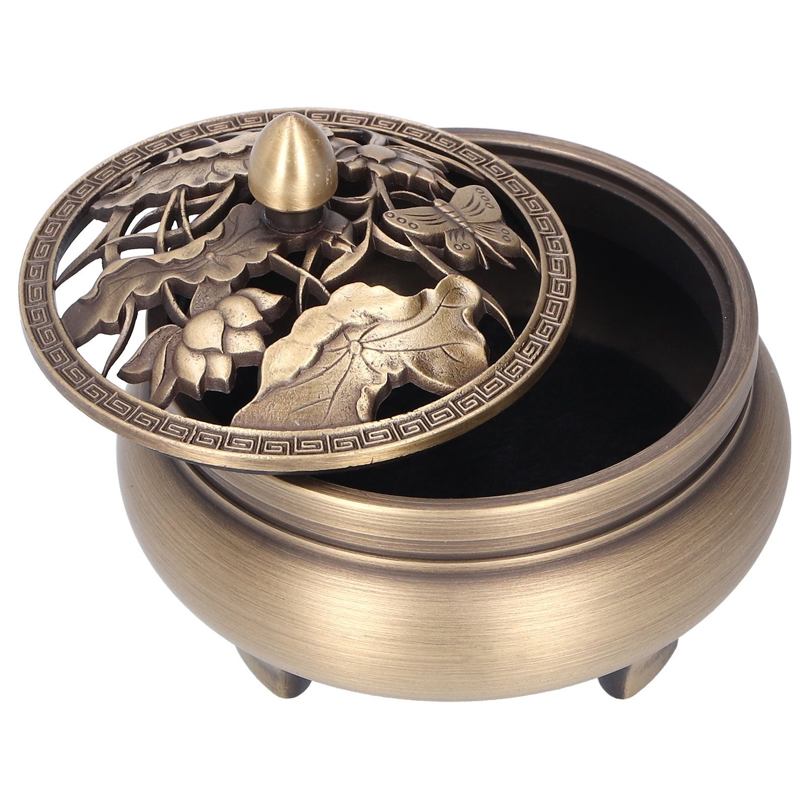 Antique Incense Burner Holder Brass with Lid 3‑Legged Buddha Ornament Home view 3