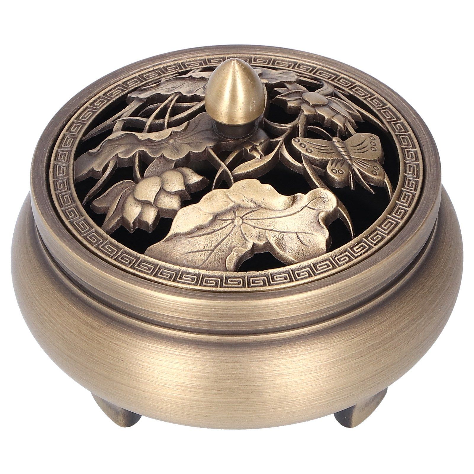 Antique Incense Burner Holder Brass with Lid 3‑Legged Buddha Ornament Home view 6