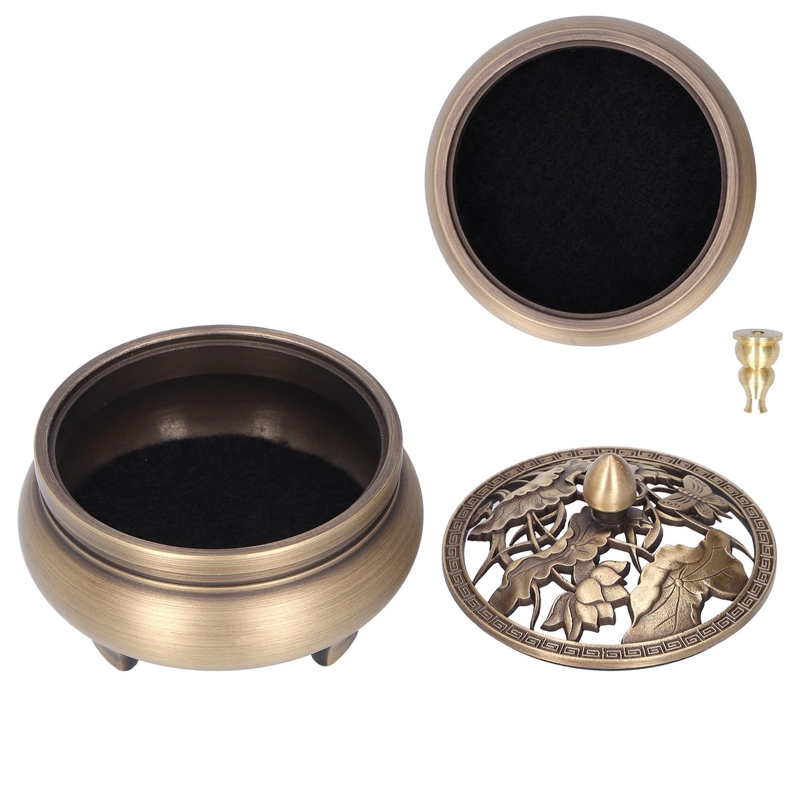 Antique Incense Burner Holder Brass with Lid 3‑Legged Buddha Ornament Home view 8