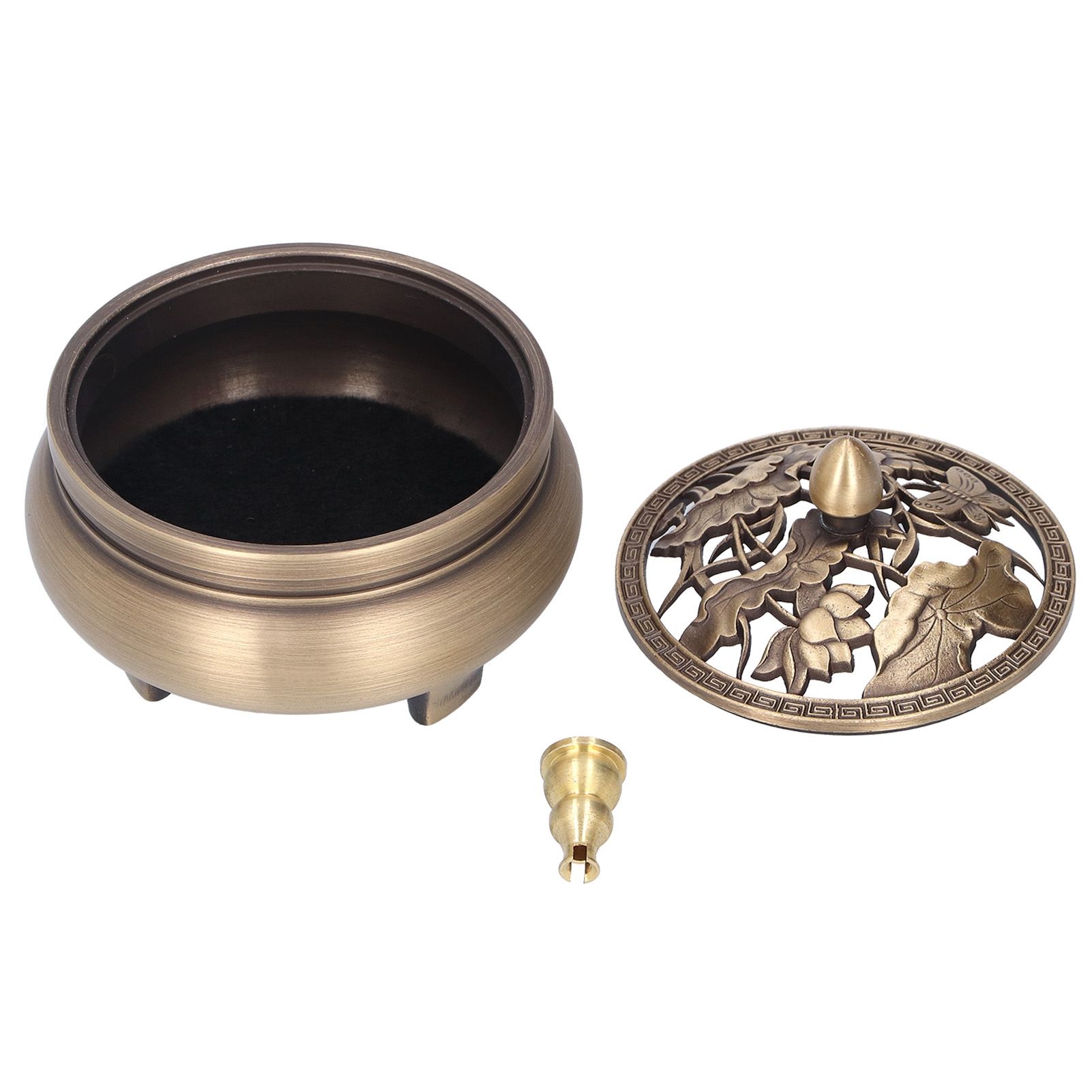 Antique Incense Burner Holder Brass with Lid 3‑Legged Buddha Ornament Home view 11