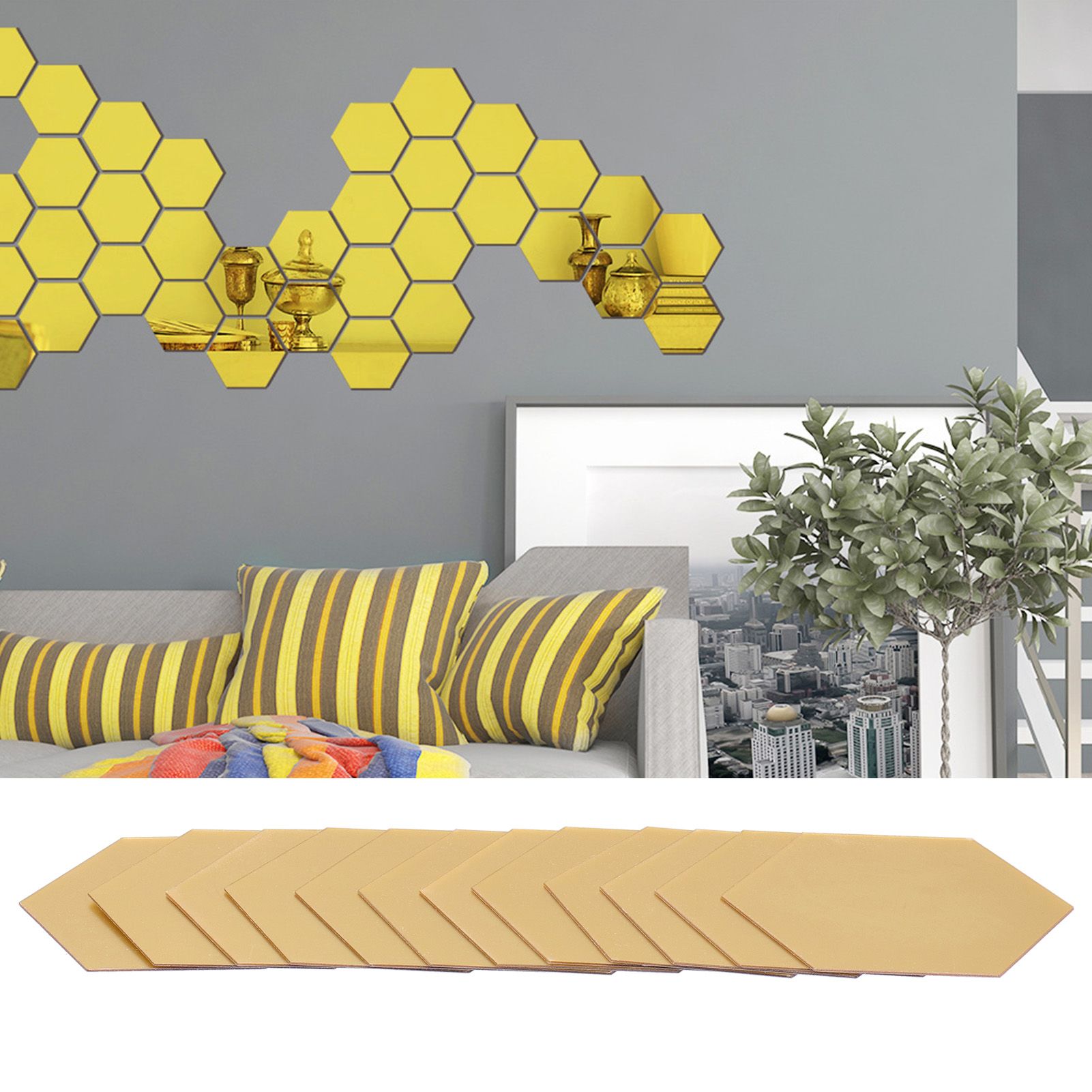 4 Set Mirror Wall Sticker Acrylic Hex Removable Decor Decal Background Home view 10