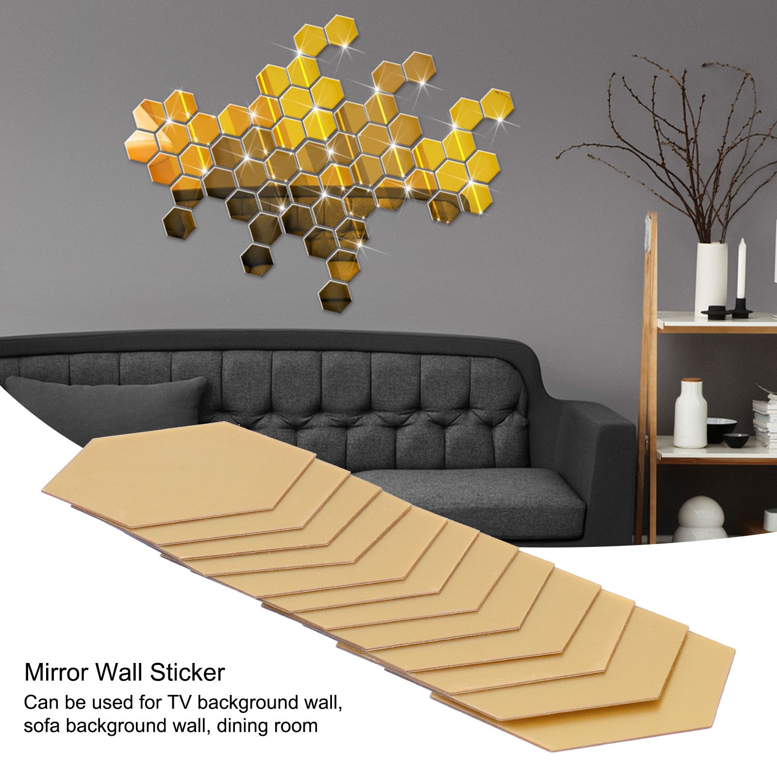 4 Set Mirror Wall Sticker Acrylic Hex Removable Decor Decal Background Home view 15