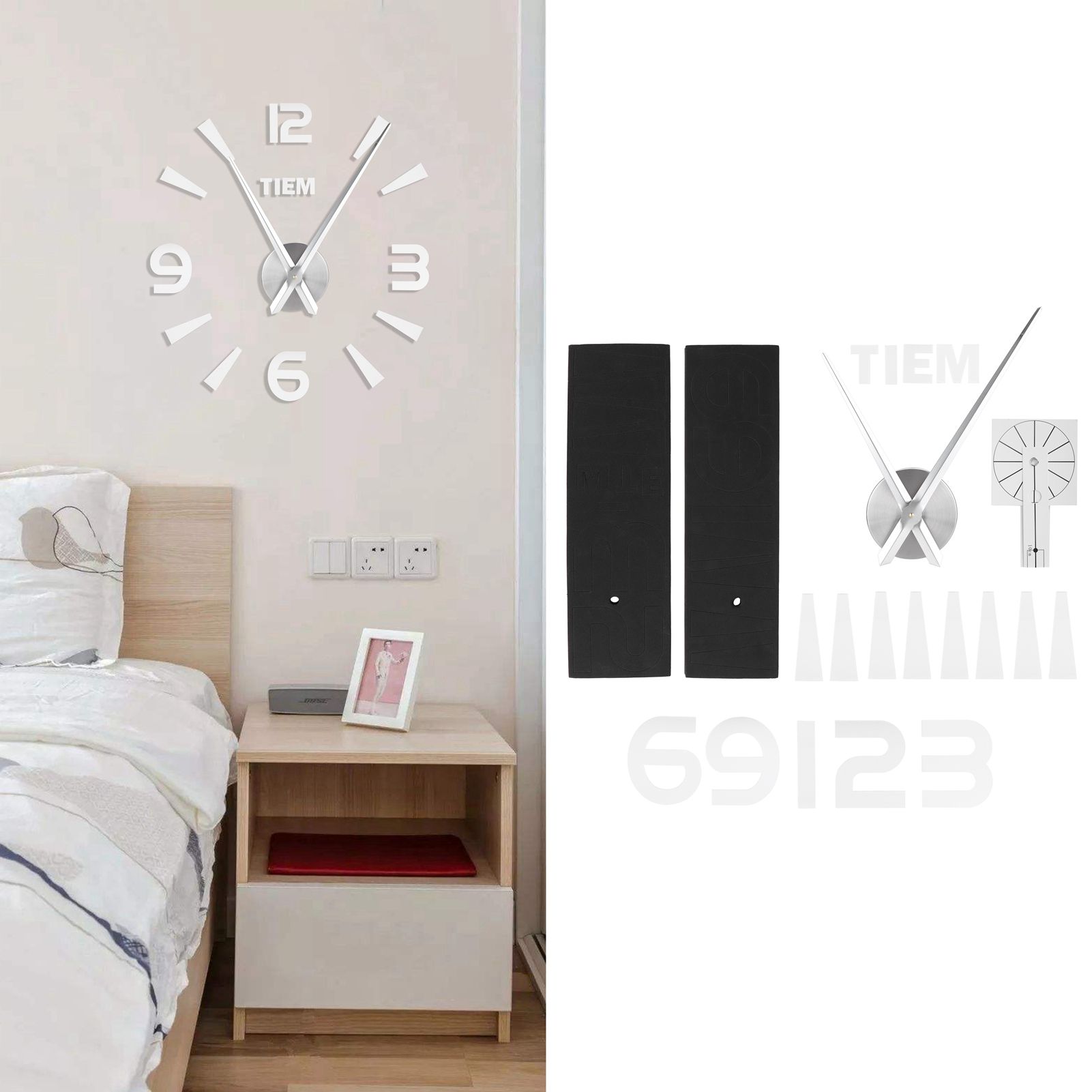 Frameless Wall Clock Sticker Mirror Surface Living Room Bedroom Office DIY view 9