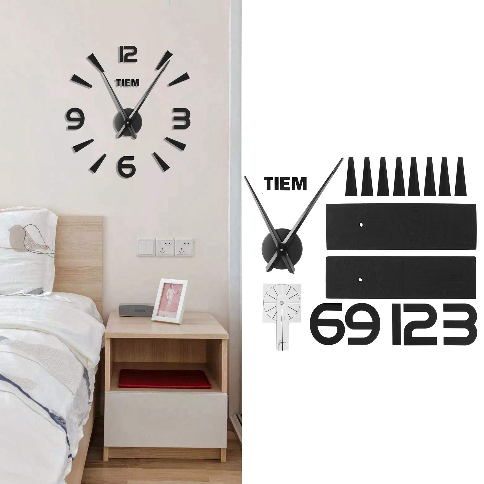 Frameless Wall Clock Sticker Mirror Surface Living Room Bedroom Office DIY view 9