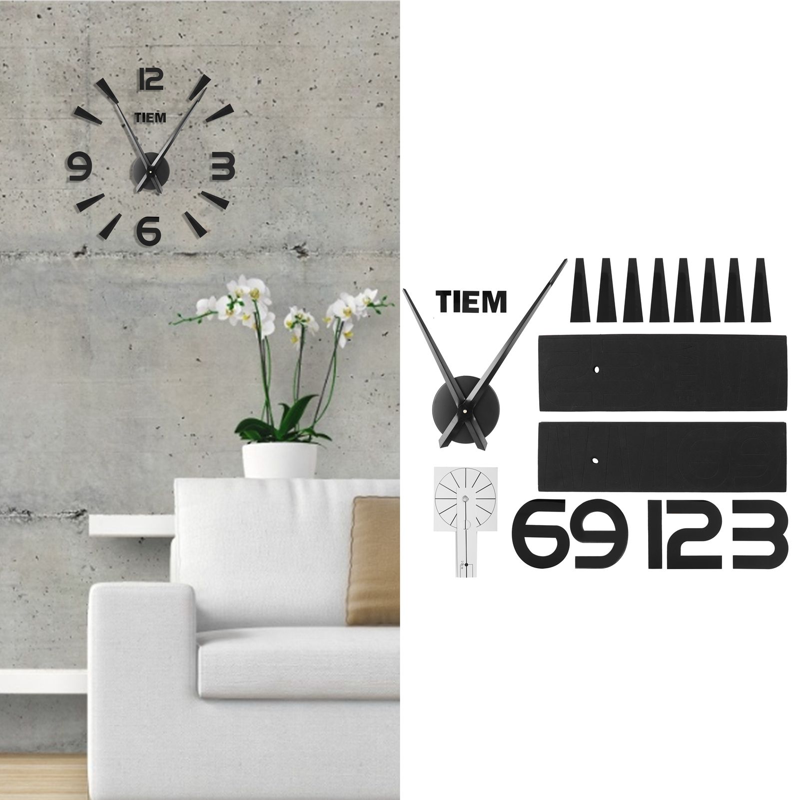 Frameless Wall Clock Sticker Mirror Surface Living Room Bedroom Office DIY view 10