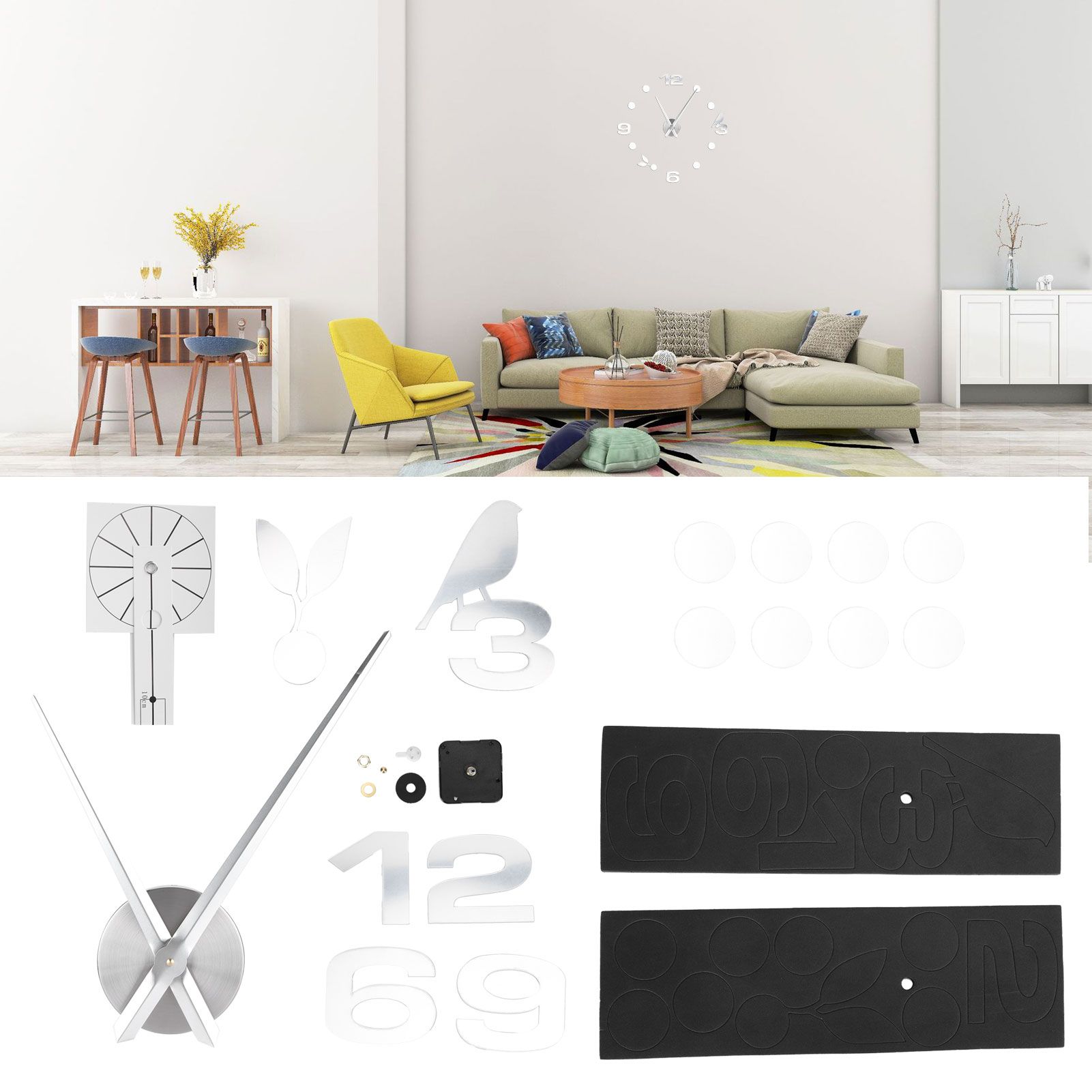 Frameless Wall Clock Sticker Mirror Surface DIY Decoration Living Room Bedroom view 9