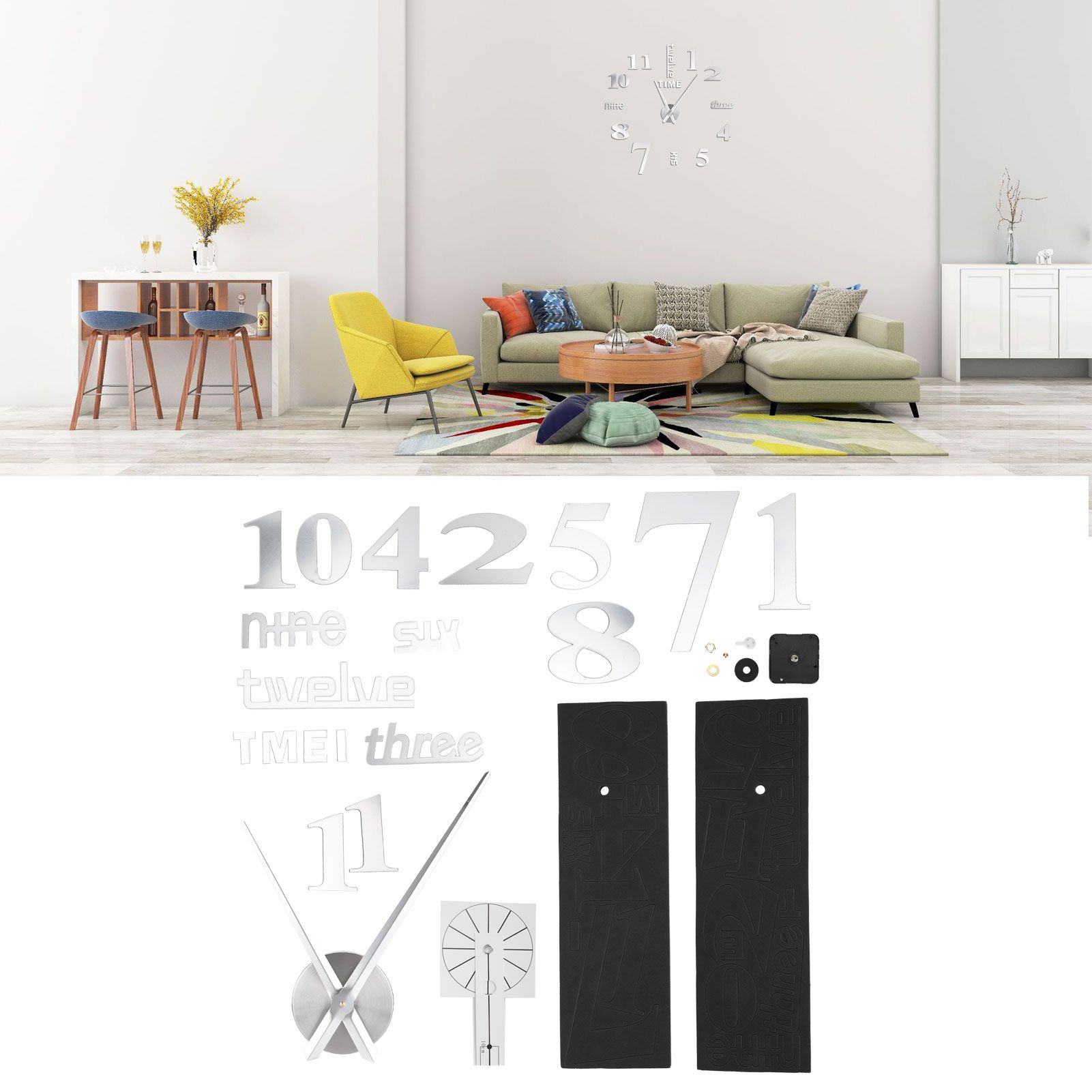 Frameless DIY Wall Clock Modern Mirror Wall Sticker for Home Living Room view 9