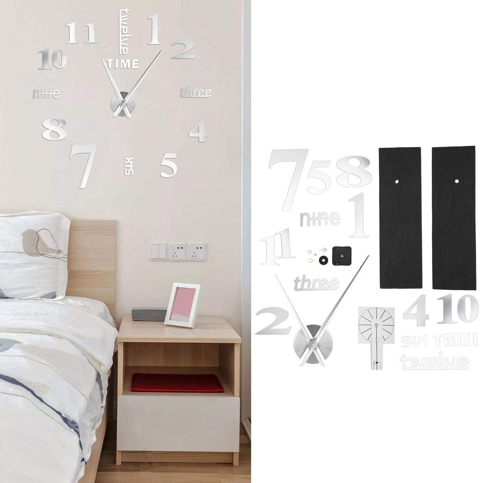 Frameless DIY Wall Clock Modern Mirror Wall Sticker for Home Living Room view 10