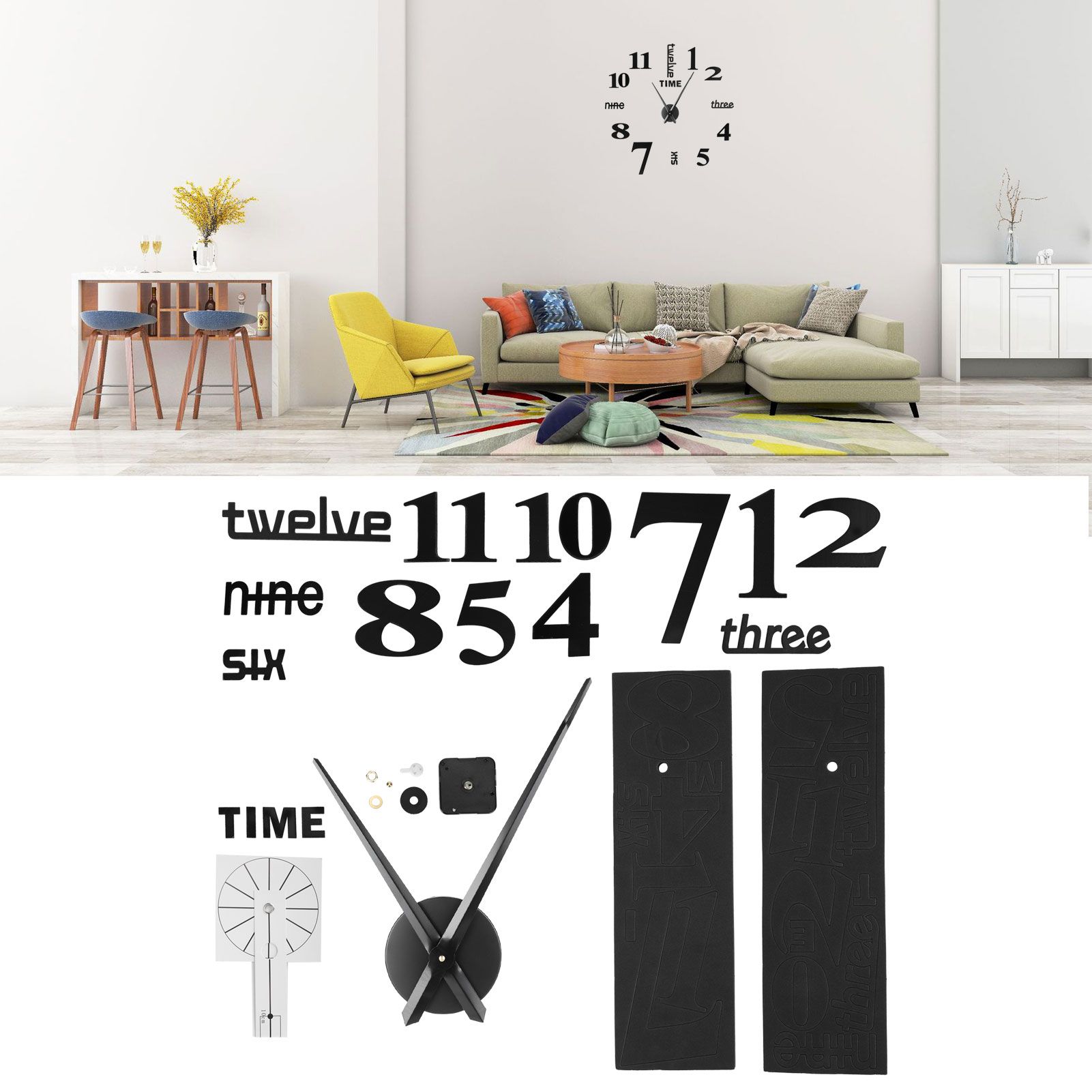 Frameless DIY Wall Clock Modern Mirror Wall Sticker for Home Living Room view 9
