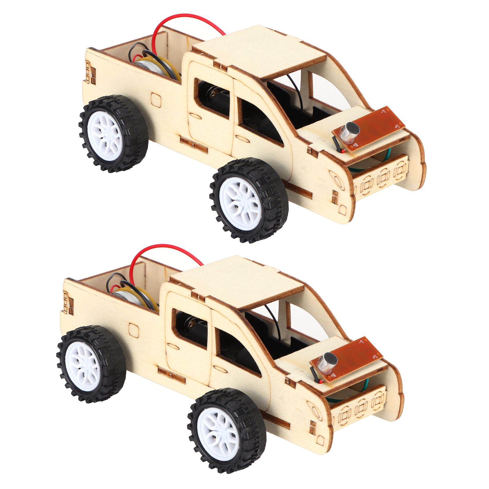 2 Set Wood Voice Controlled Vehicle DIY Toy Car Kit Scientific Experimental view 2