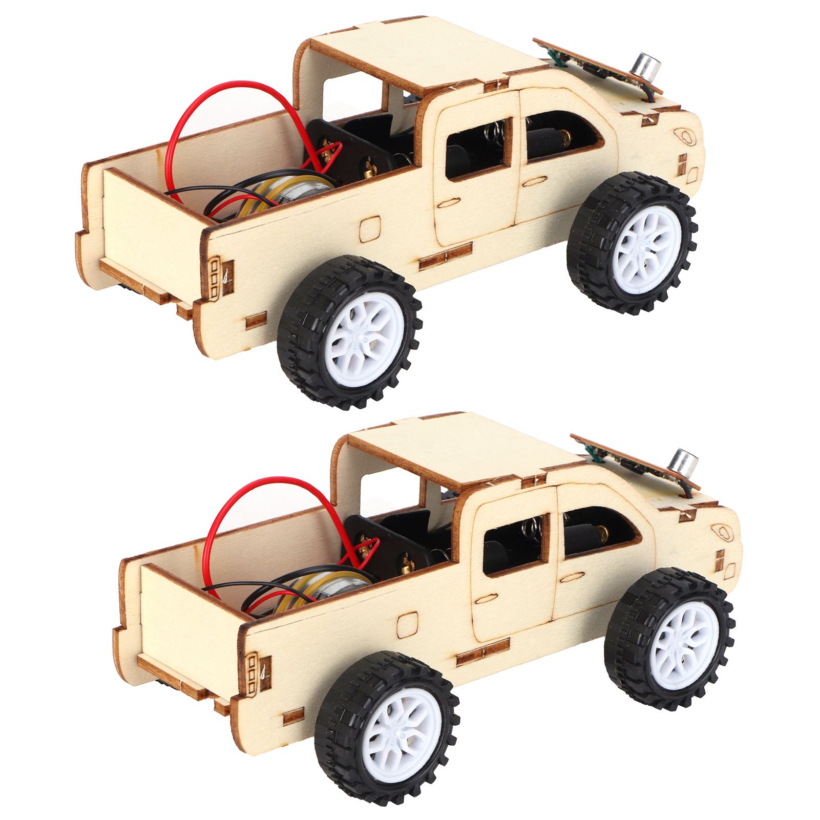 2 Set Wood Voice Controlled Vehicle DIY Toy Car Kit Scientific Experimental view 3