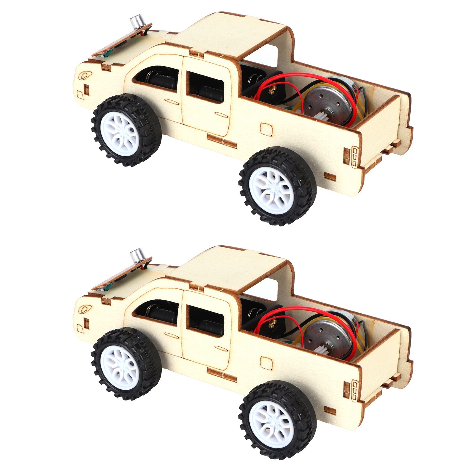 2 Set Wood Voice Controlled Vehicle DIY Toy Car Kit Scientific Experimental view 4