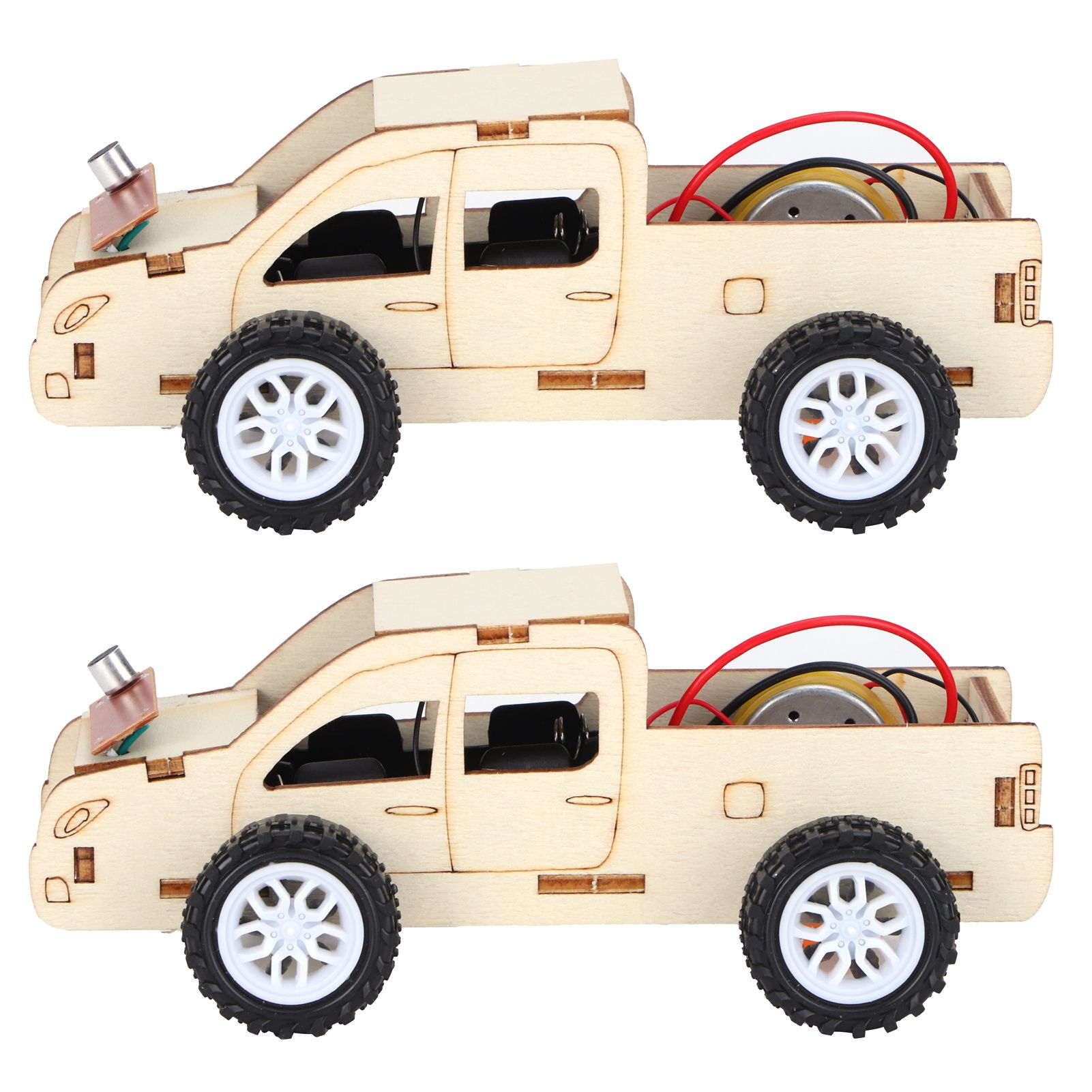 2 Set Wood Voice Controlled Vehicle DIY Toy Car Kit Scientific Experimental view 5