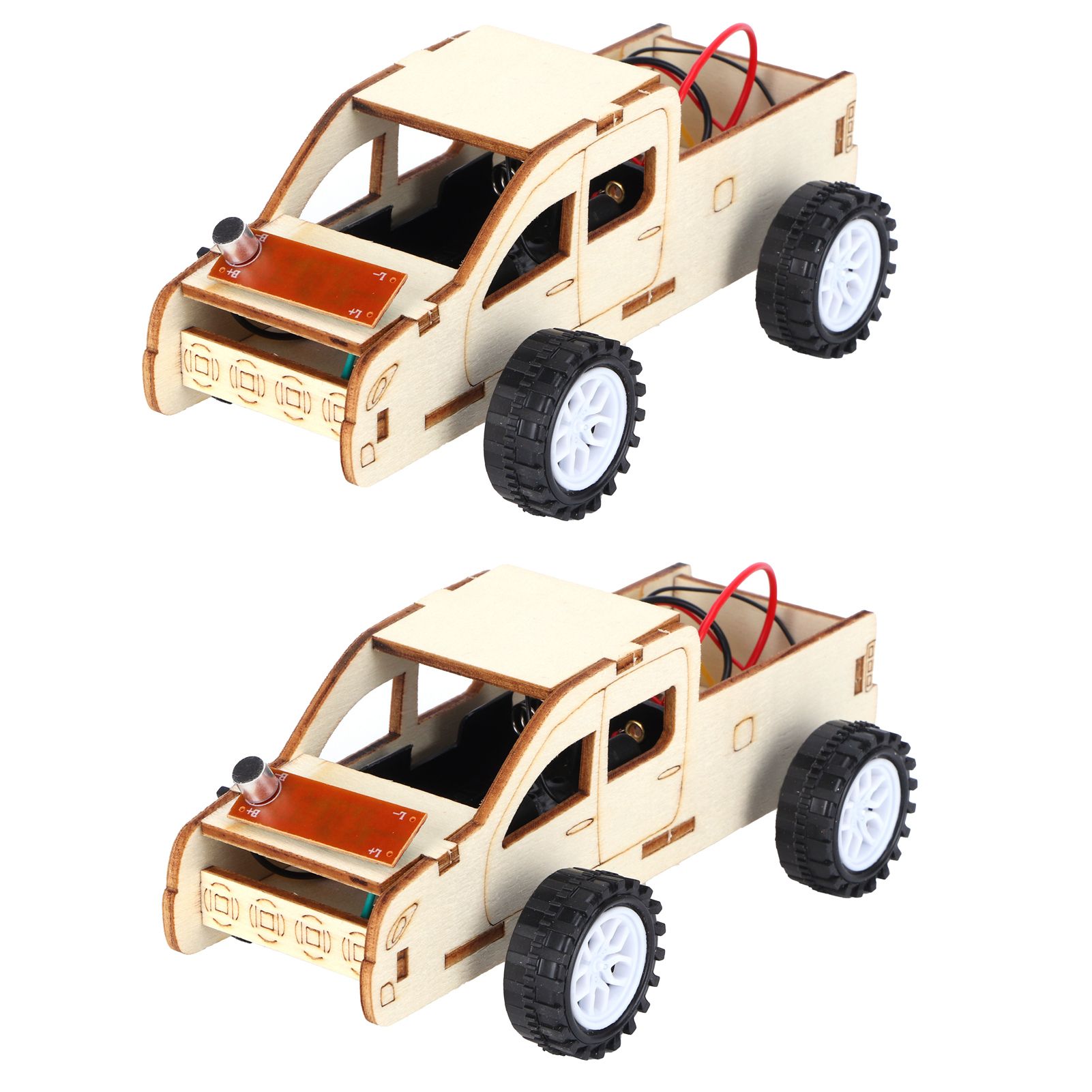 2 Set Wood Voice Controlled Vehicle DIY Toy Car Kit Scientific Experimental view 6