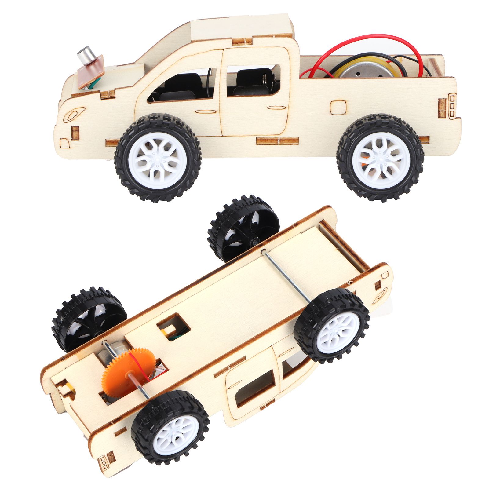 2 Set Wood Voice Controlled Vehicle DIY Toy Car Kit Scientific Experimental view 7