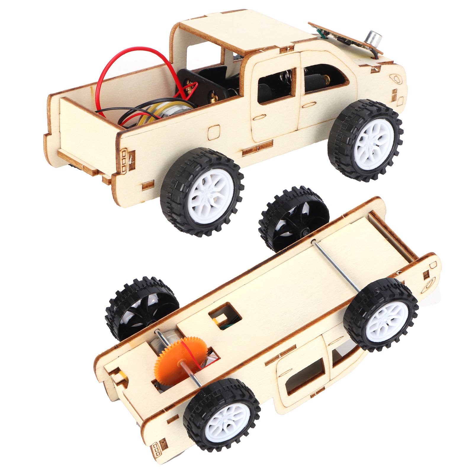 2 Set Wood Voice Controlled Vehicle DIY Toy Car Kit Scientific Experimental view 8