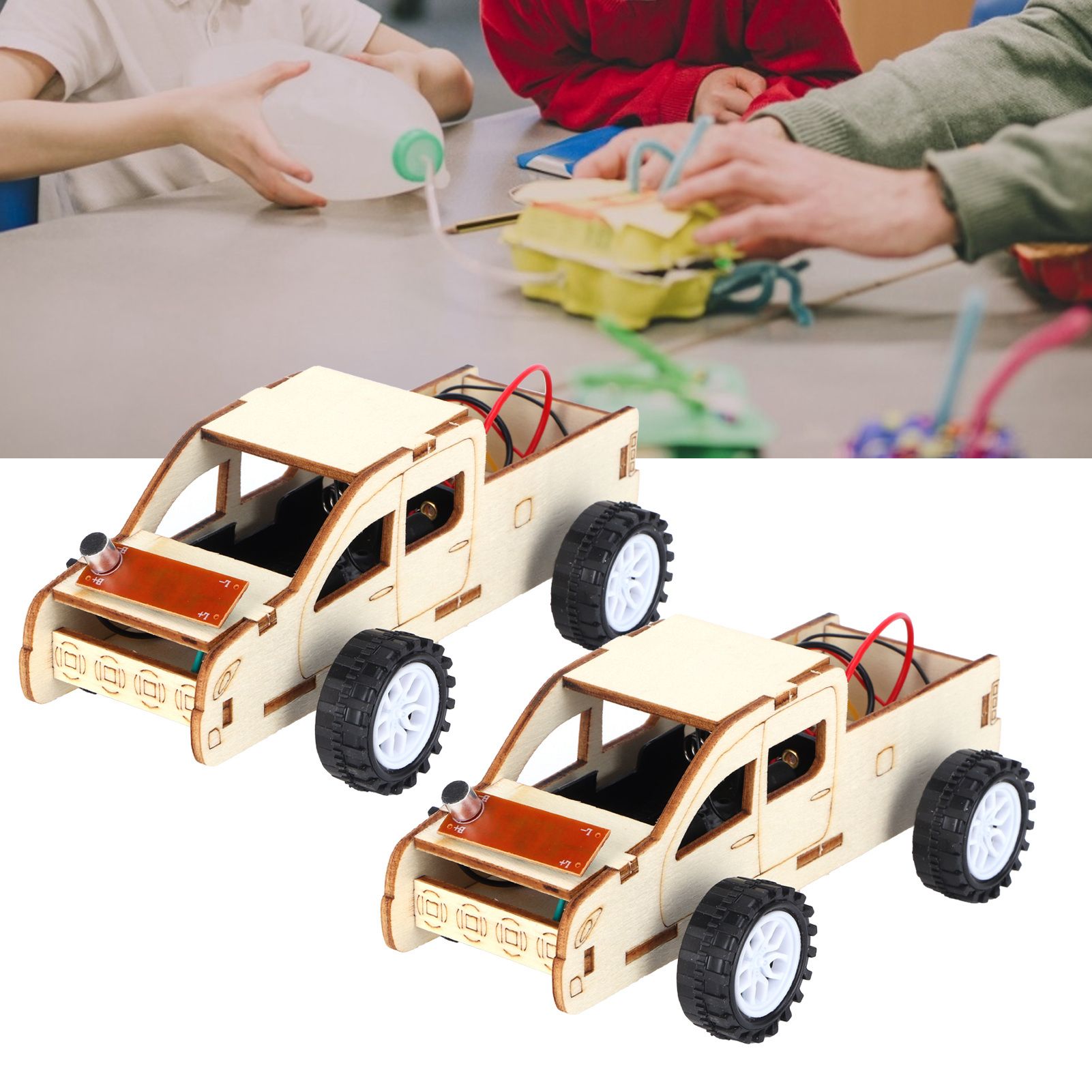 2 Set Wood Voice Controlled Vehicle DIY Toy Car Kit Scientific Experimental view 9