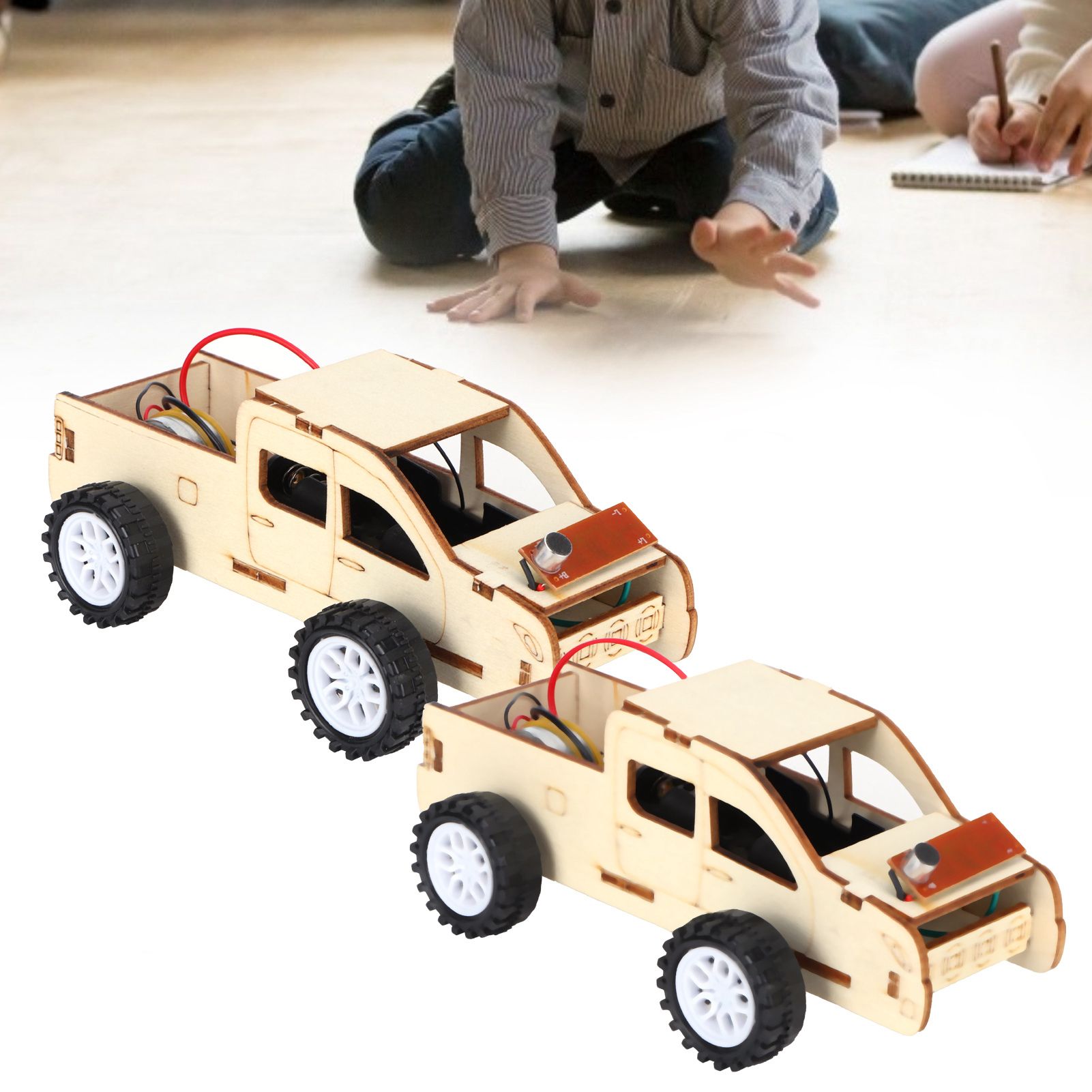 2 Set Wood Voice Controlled Vehicle DIY Toy Car Kit Scientific Experimental view 10