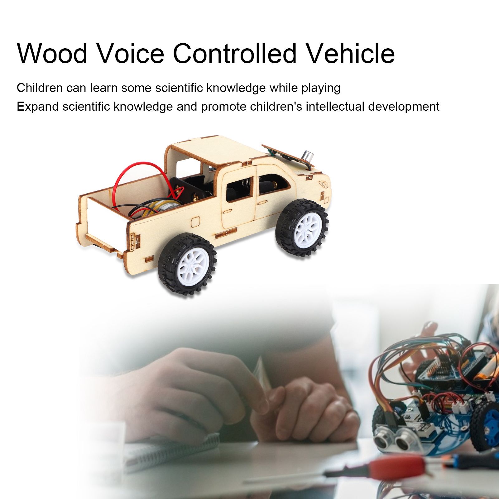 2 Set Wood Voice Controlled Vehicle DIY Toy Car Kit Scientific Experimental view 15