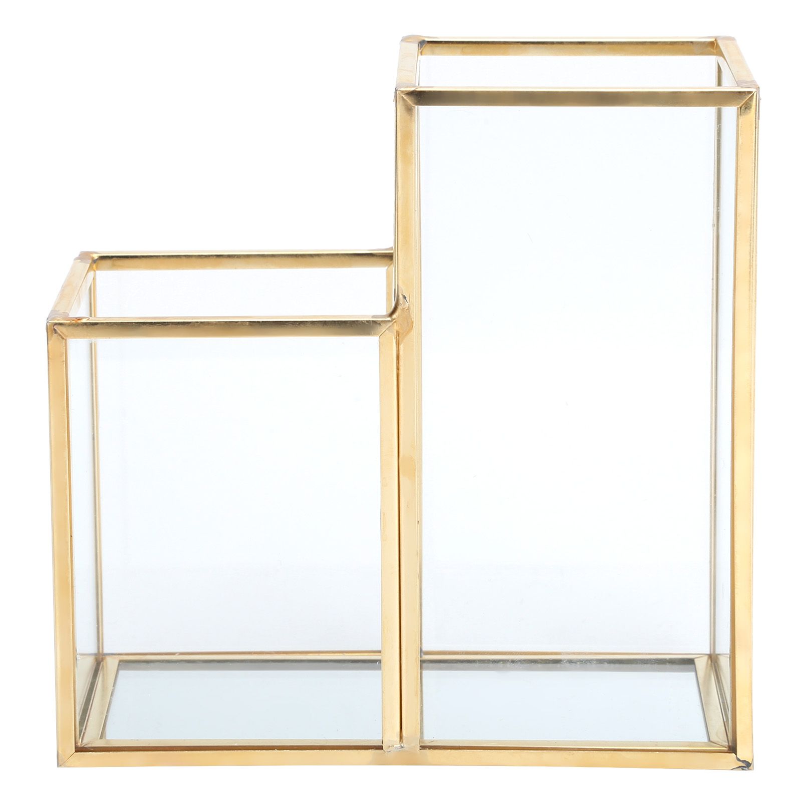 Glass Storage Container Garden Polygonal Column Golden Brass Bar Welding