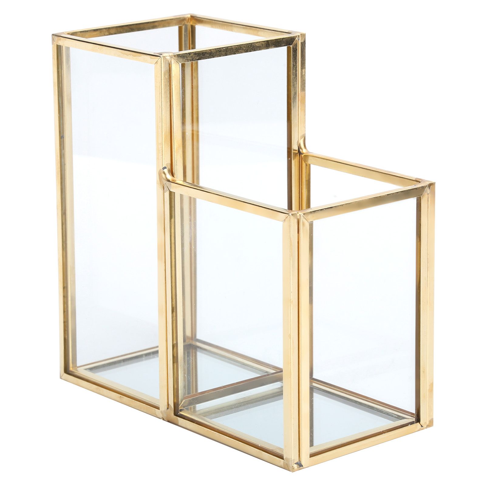 Glass Storage Container Garden Polygonal Column Golden Brass Bar Welding view 3