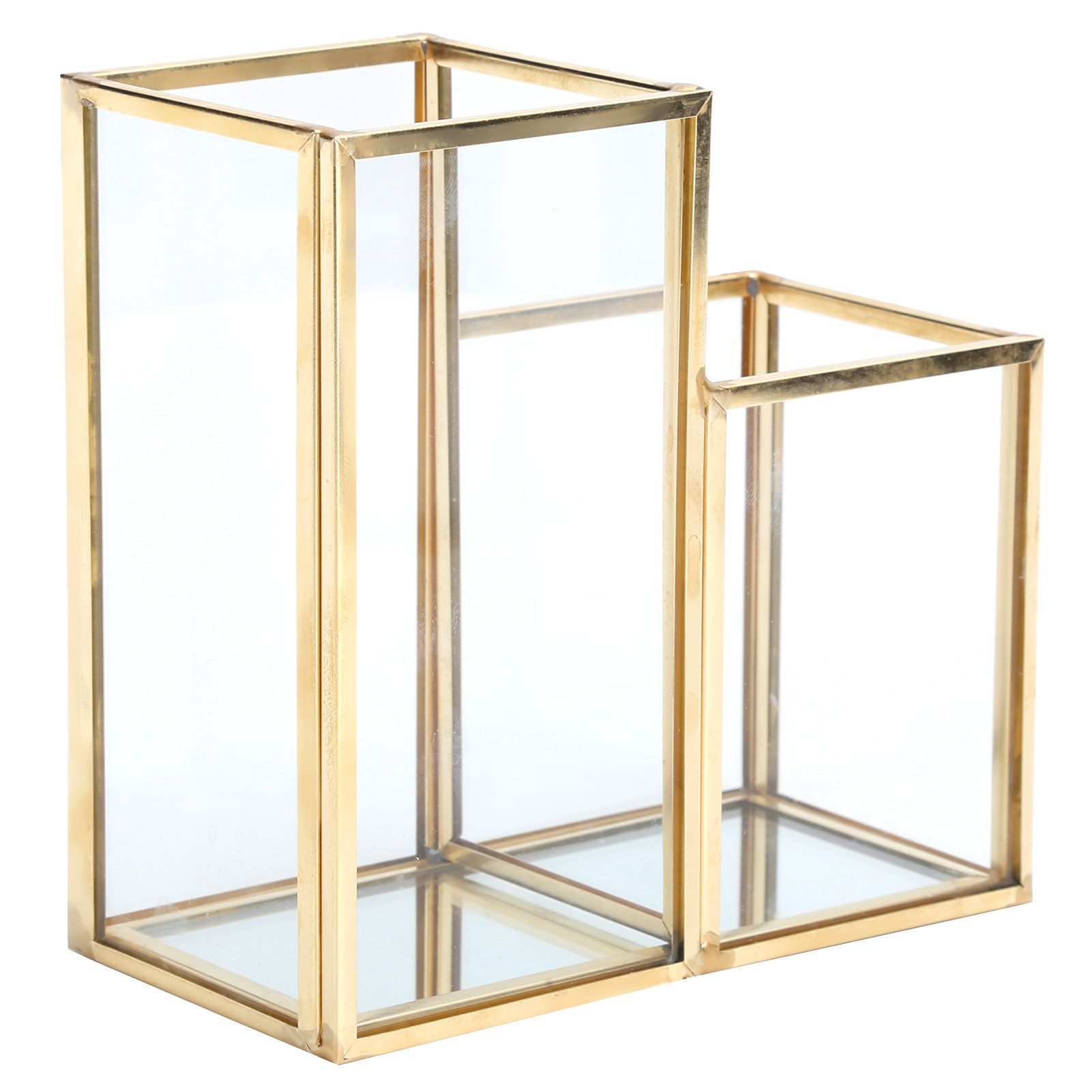 Glass Storage Container Garden Polygonal Column Golden Brass Bar Welding view 4