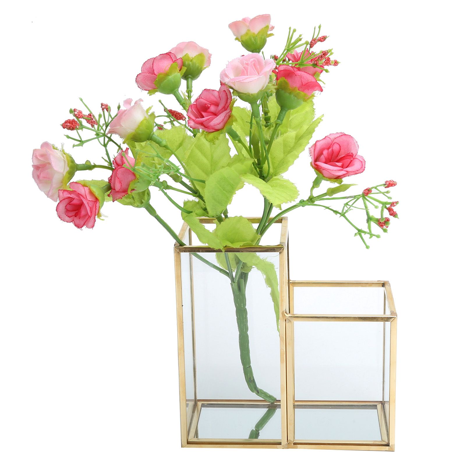 Glass Storage Container Garden Polygonal Column Golden Brass Bar Welding view 7