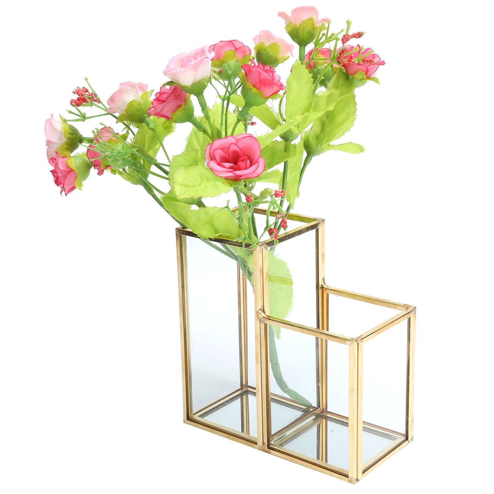 Glass Storage Container Garden Polygonal Column Golden Brass Bar Welding view 8