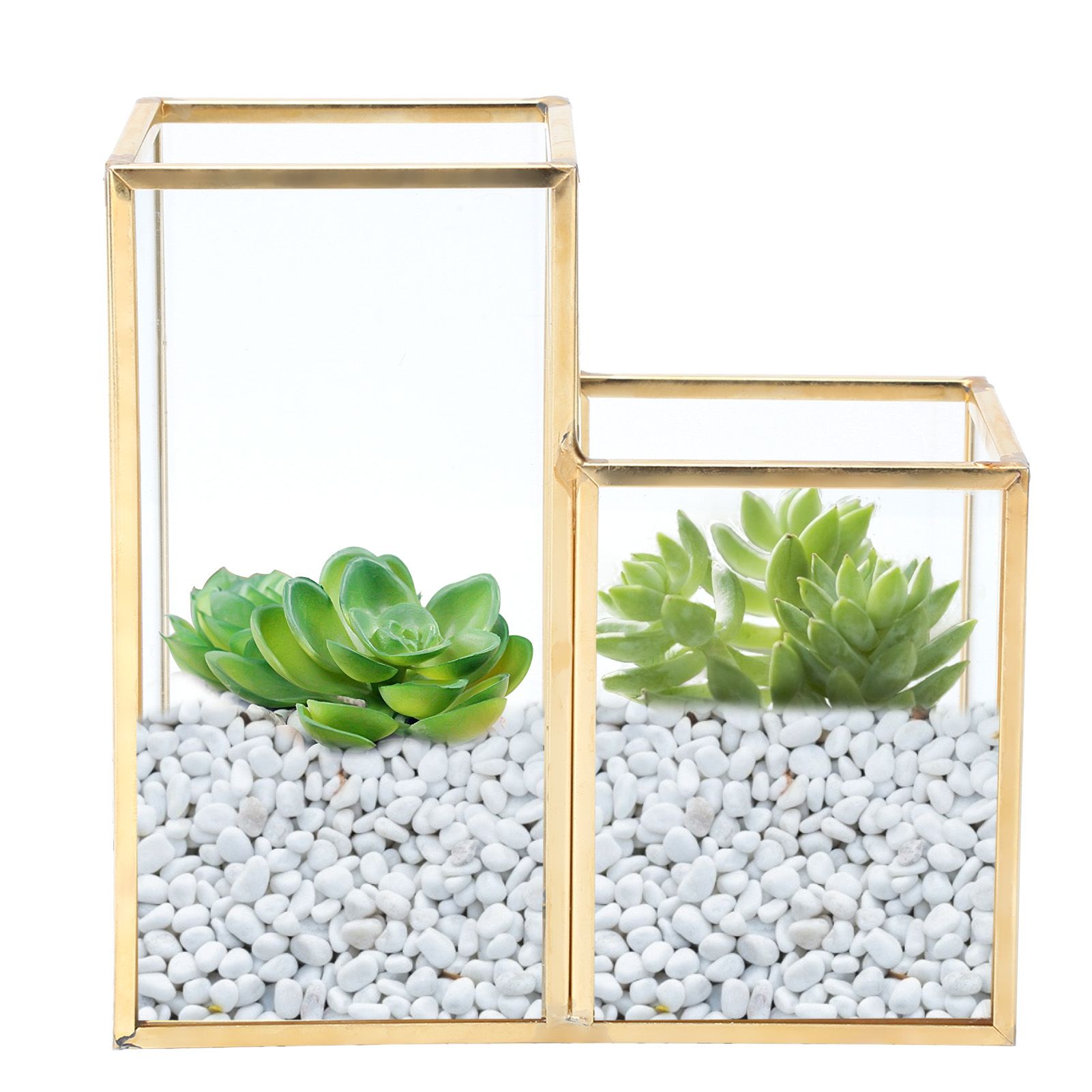 Glass Storage Container Garden Polygonal Column Golden Brass Bar Welding view 10