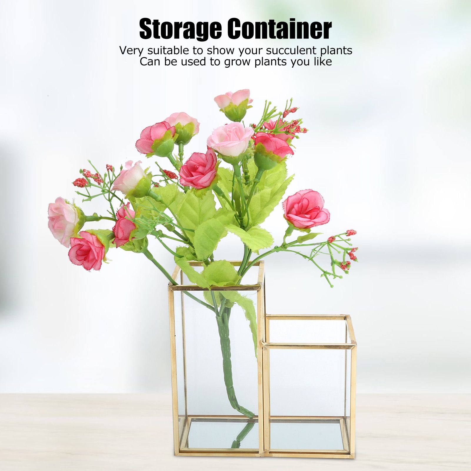 Glass Storage Container Garden Polygonal Column Golden Brass Bar Welding view 12