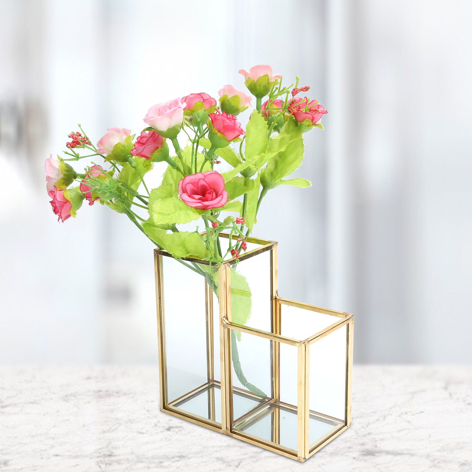 Glass Storage Container Garden Polygonal Column Golden Brass Bar Welding view 13