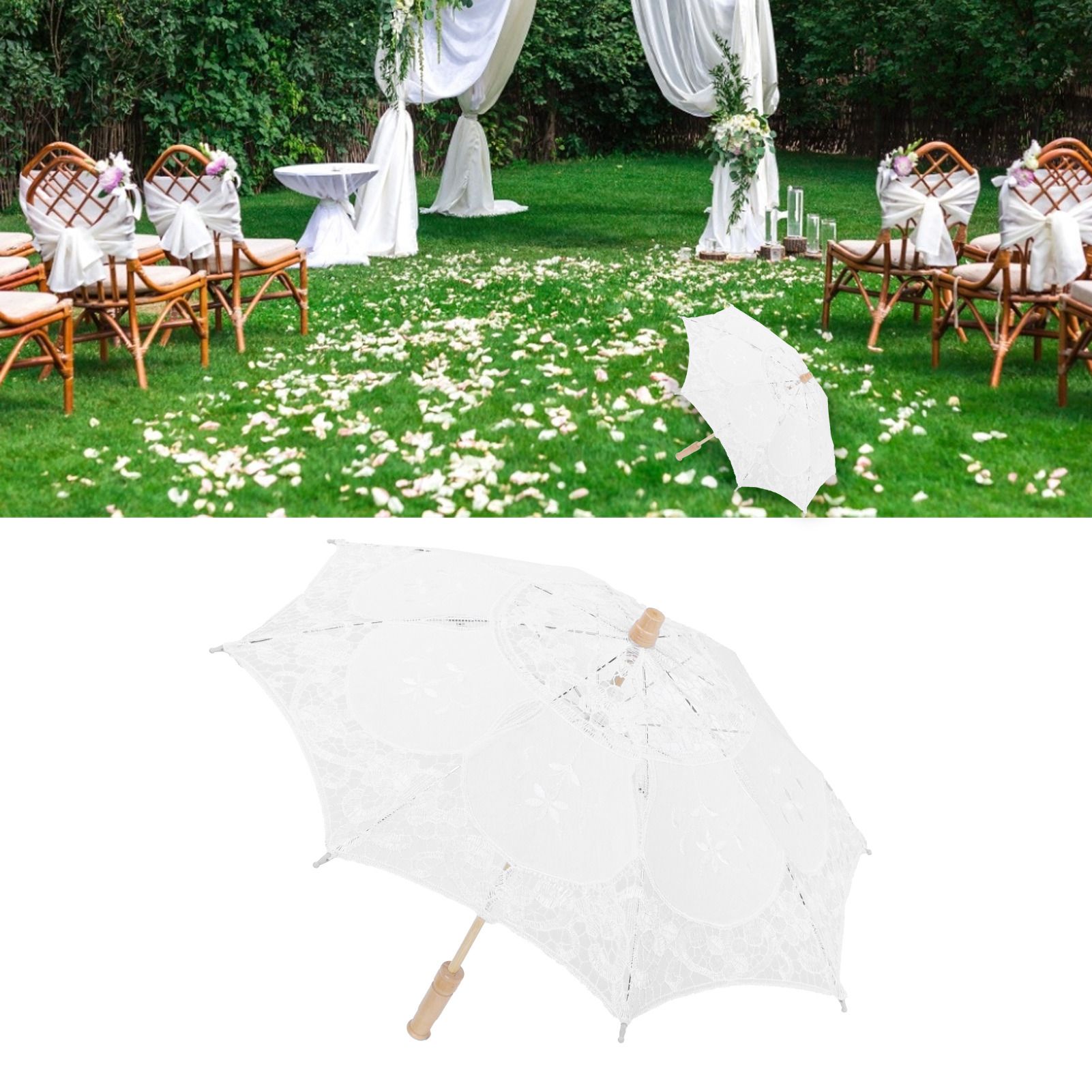 Lace Umbrella Parasol Vintage Wedding Bridal Umbrella for Photo Costume Party view 10
