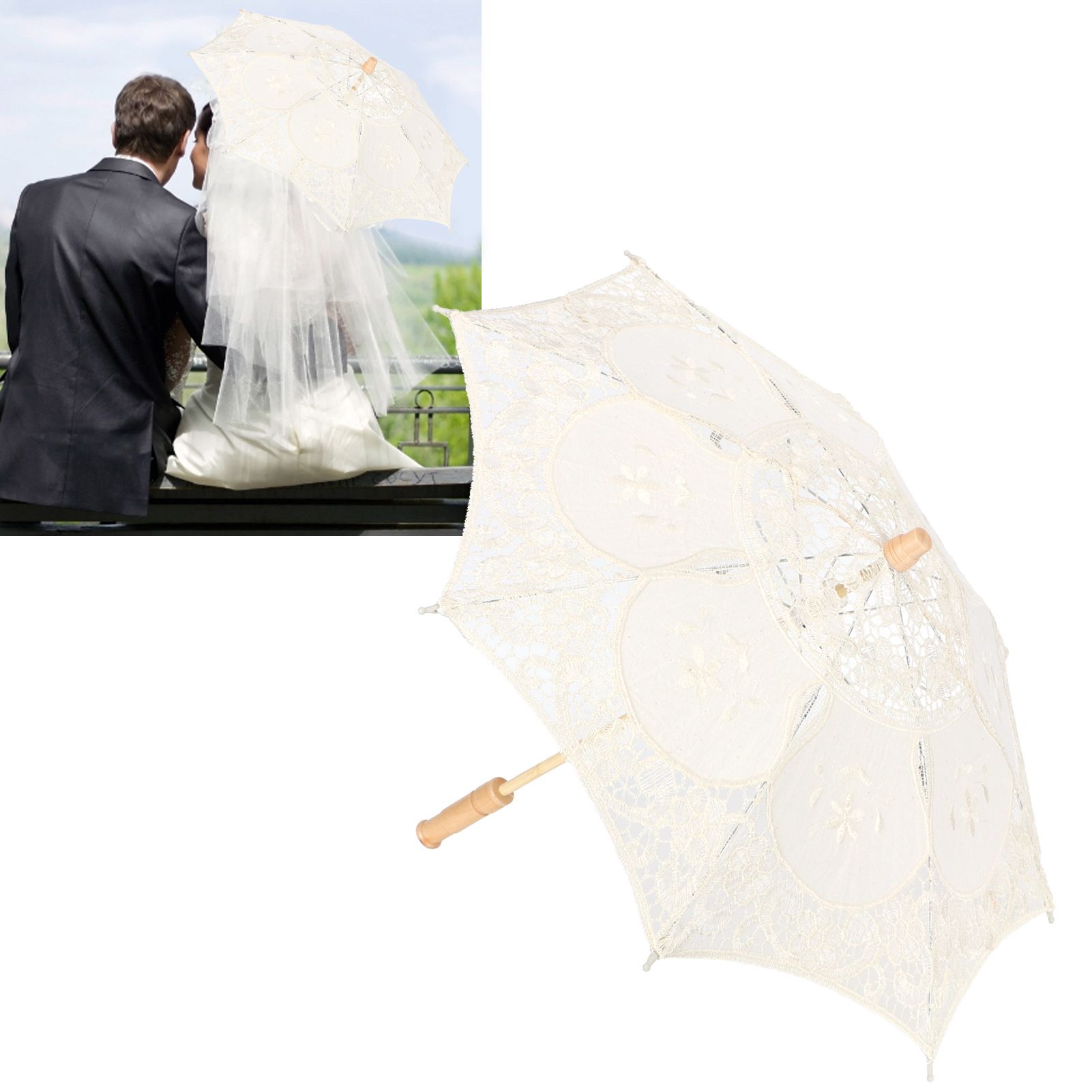Lace Umbrella Parasol Vintage Wedding Bridal Umbrella for Photo Costume Party view 9