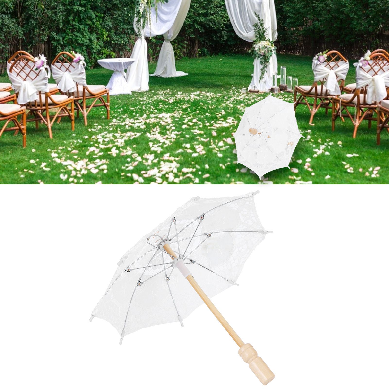 Lace Umbrella Parasol Vintage Wedding Bridal Umbrella for Photo Costume Party view 10