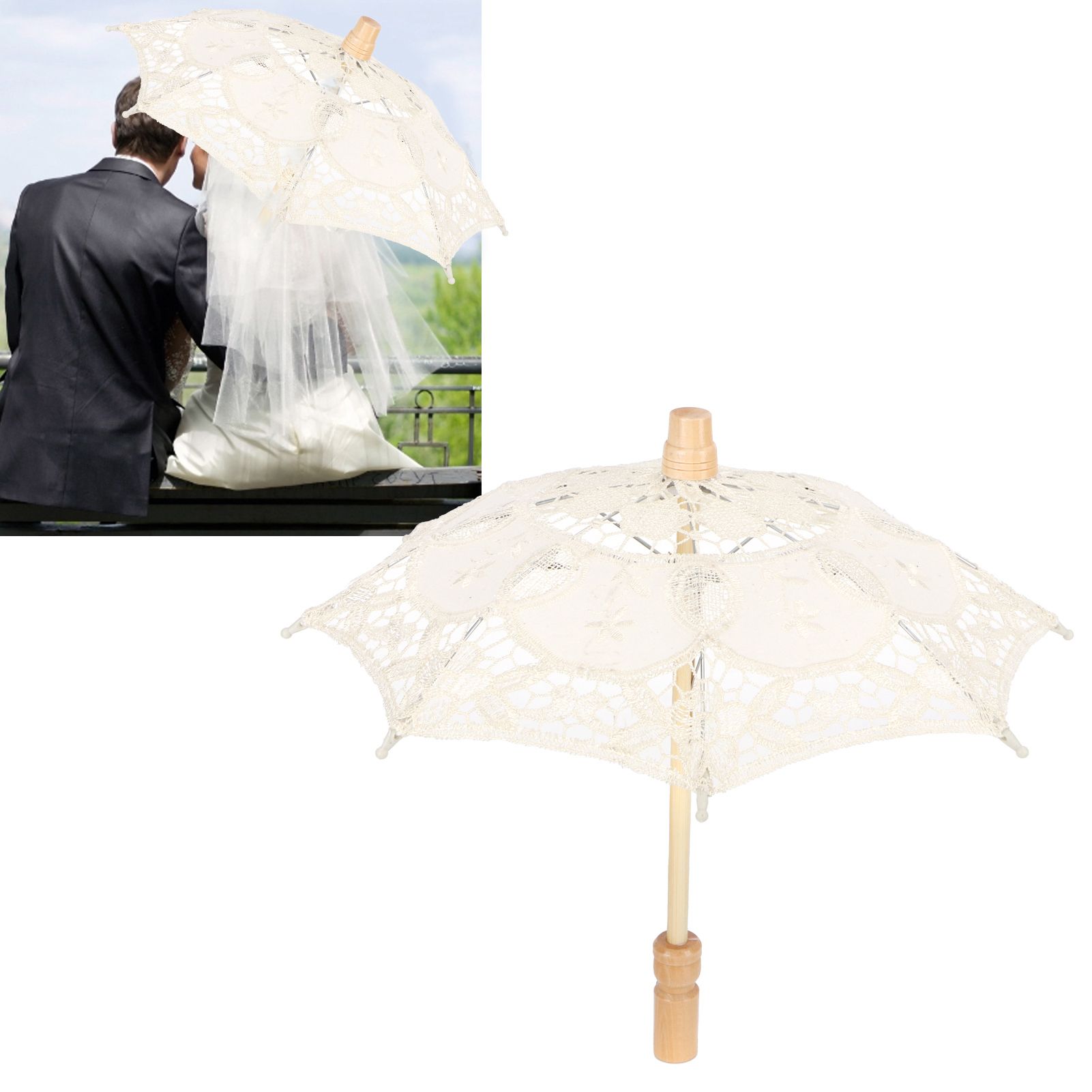 Lace Umbrella Parasol Vintage Wedding Bridal Umbrella for Photo Costume Party view 9