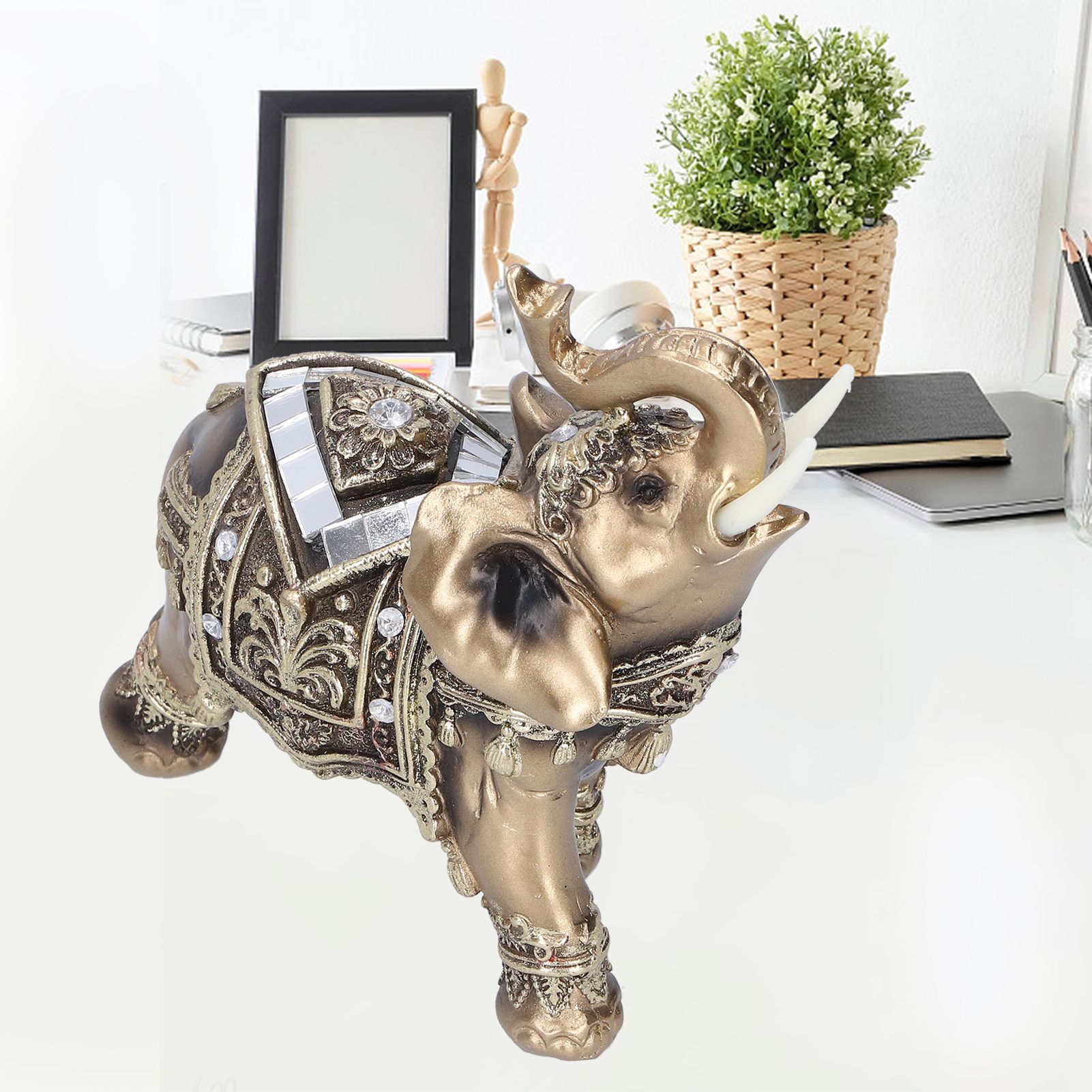 Elephant Statue Figurine Feng Shui Resin Animal Ornament Art Crafts Desktop view 10