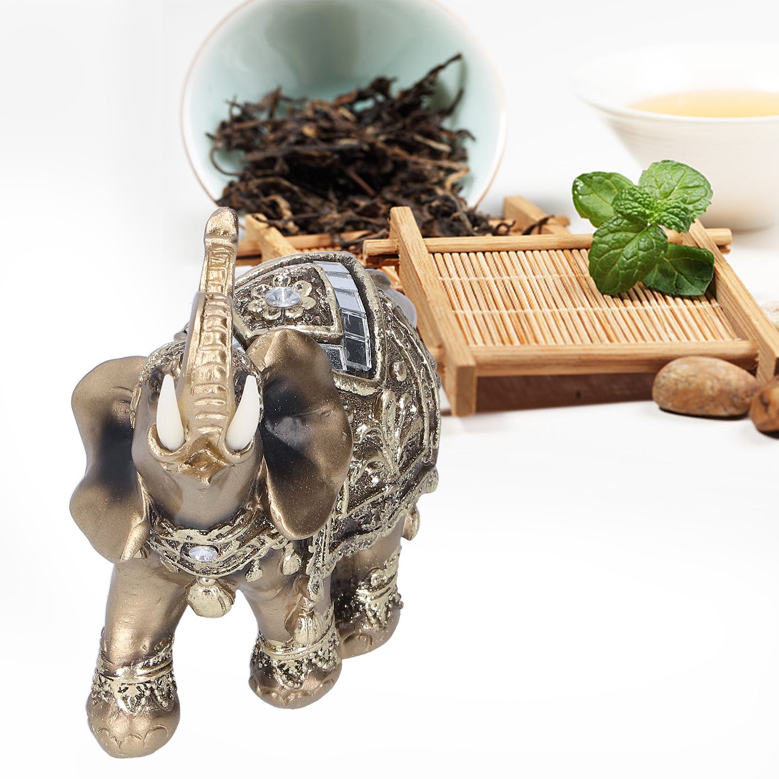 Elephant Statue Figurine Feng Shui Resin Animal Ornament Art Crafts Desktop view 9