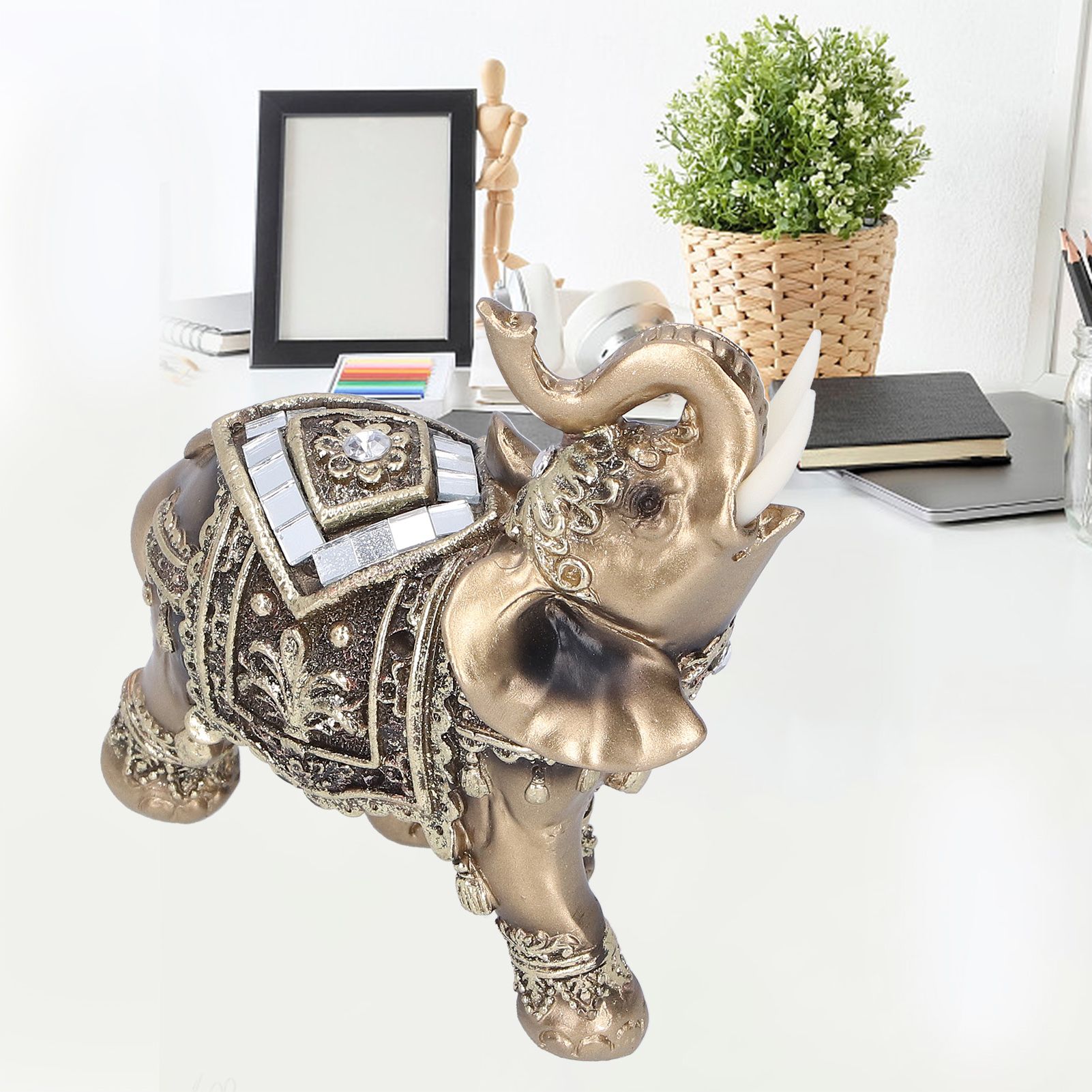 Elephant Statue Figurine Feng Shui Resin Animal Ornament Art Crafts Desktop view 10
