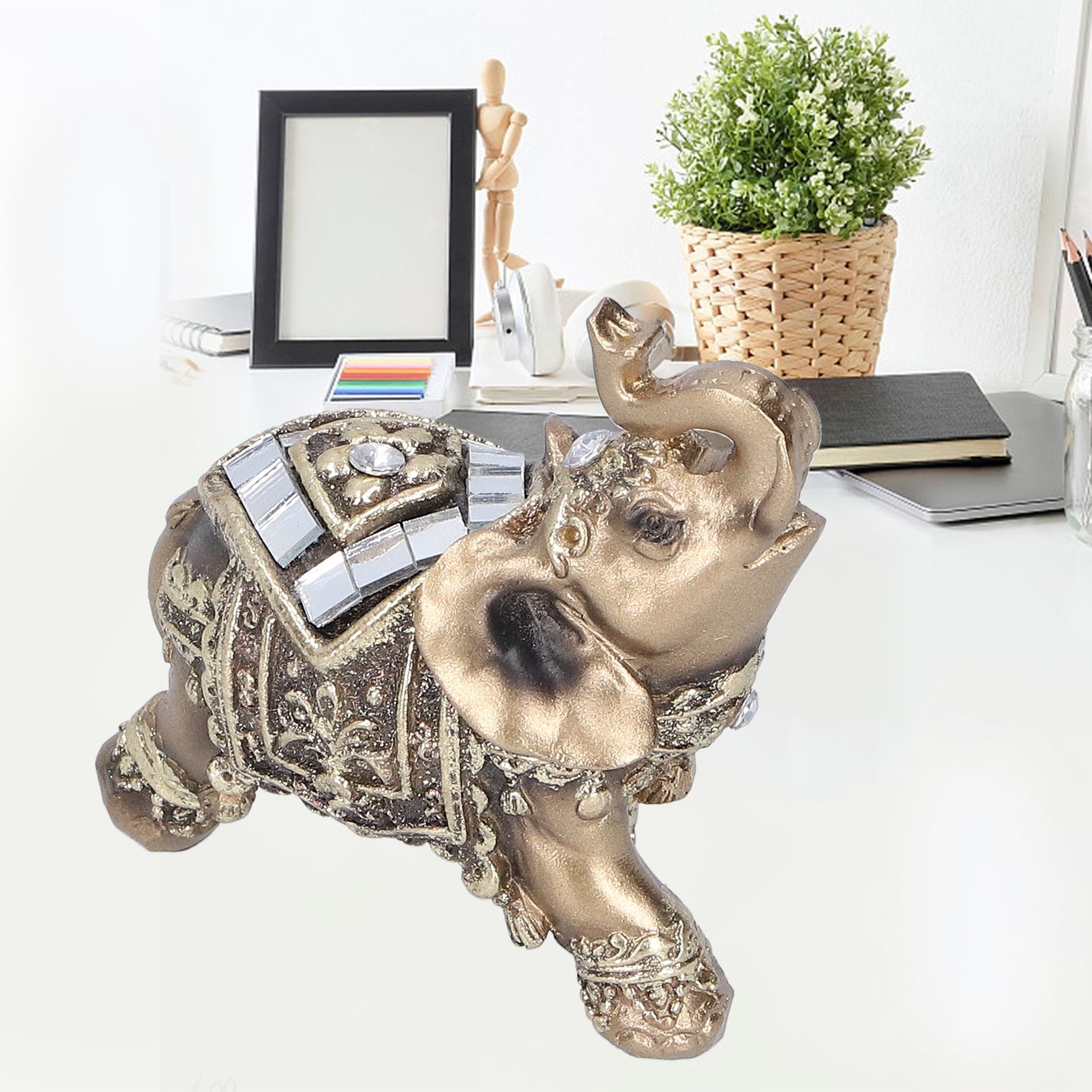 Elephant Statue Figurine Feng Shui Resin Animal Ornament Art Crafts Desktop view 10