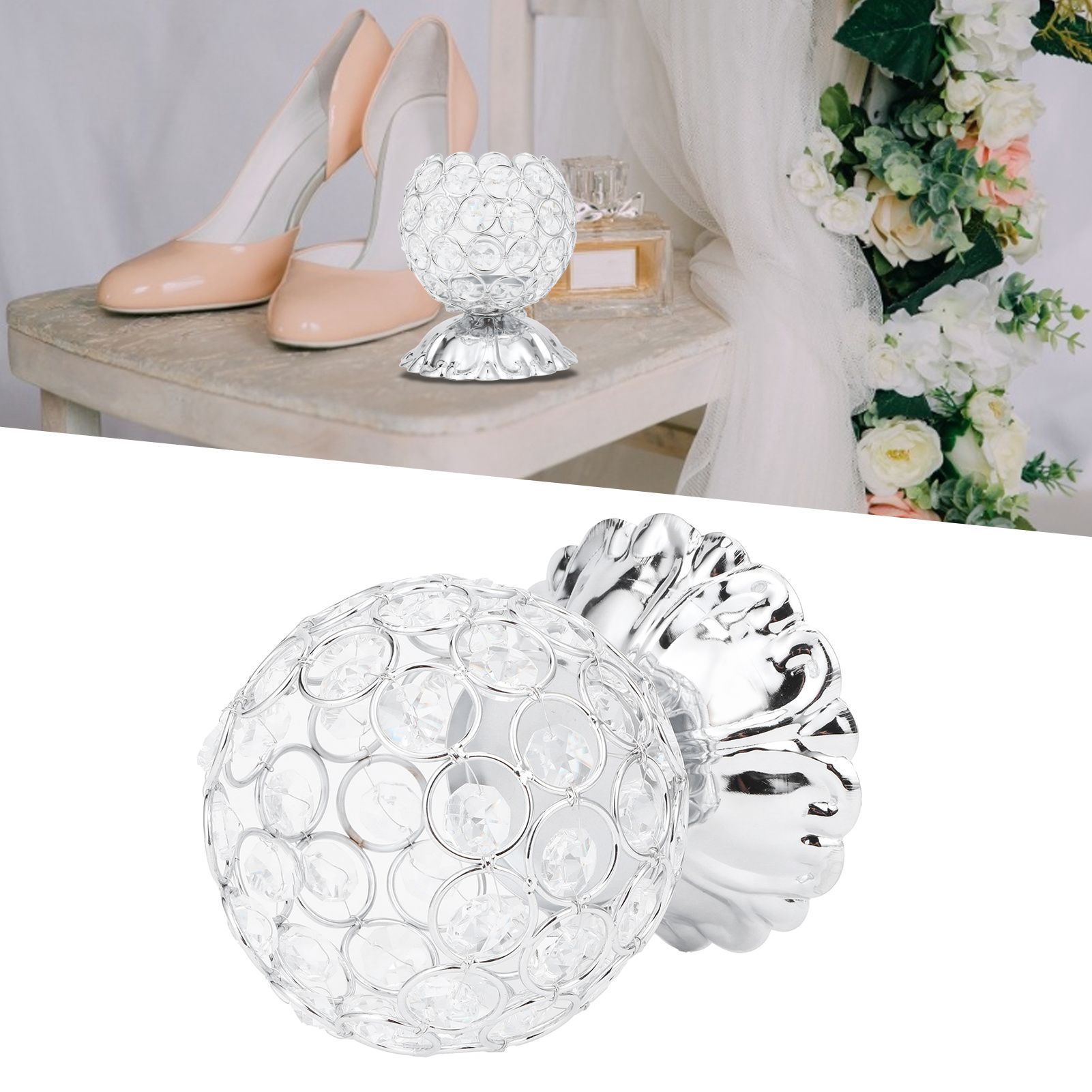Crystal Candle Holder Electroplated Wrought Iron Candlestick Ornament view 9