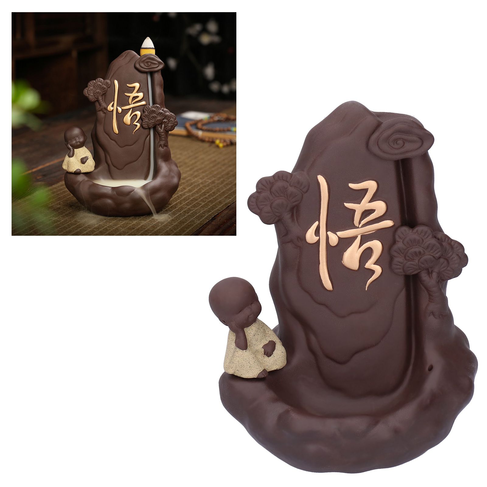 Backflow Incense Burner with Little Monk Ornament Household Inner Decoration view 9