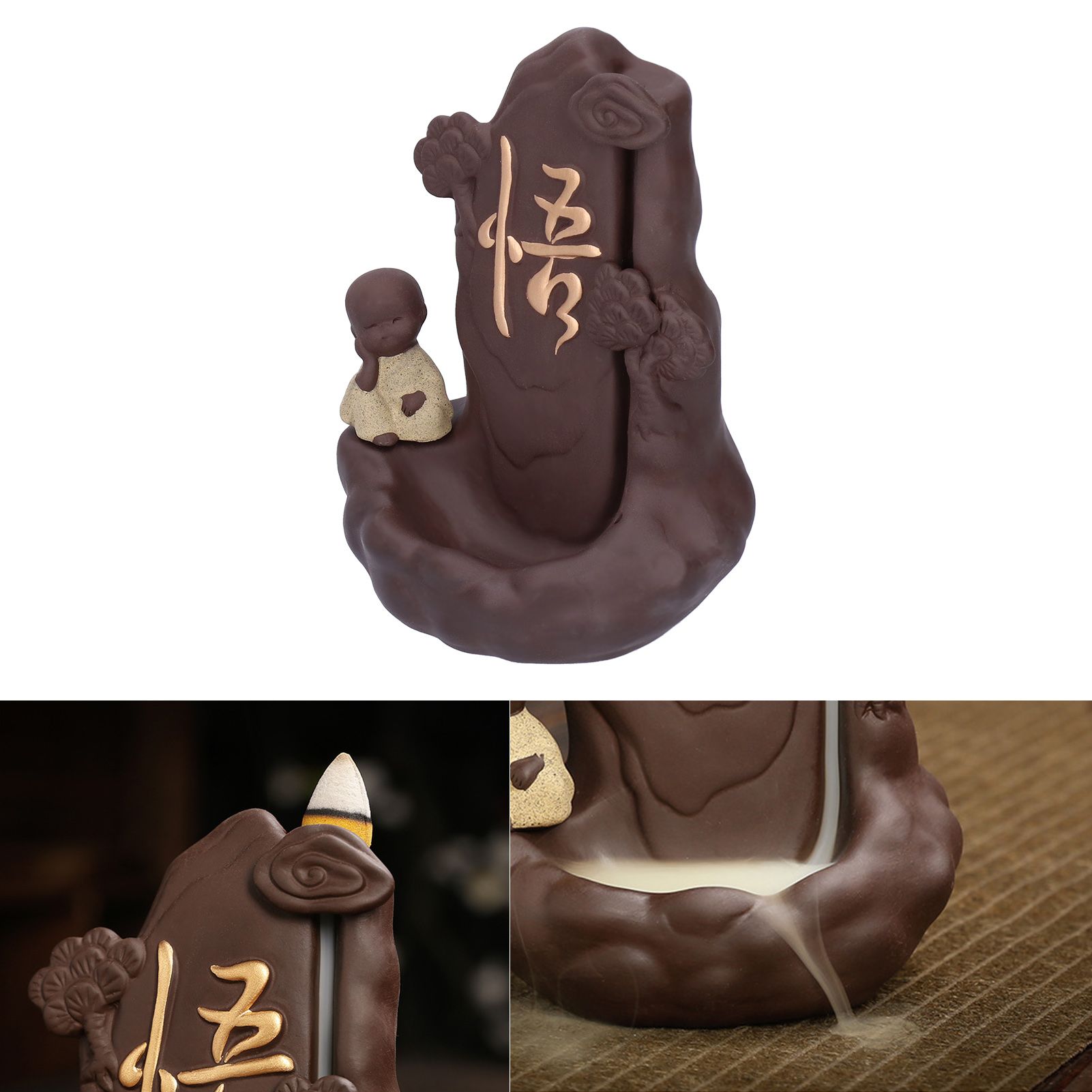 Backflow Incense Burner with Little Monk Ornament Household Inner Decoration view 10