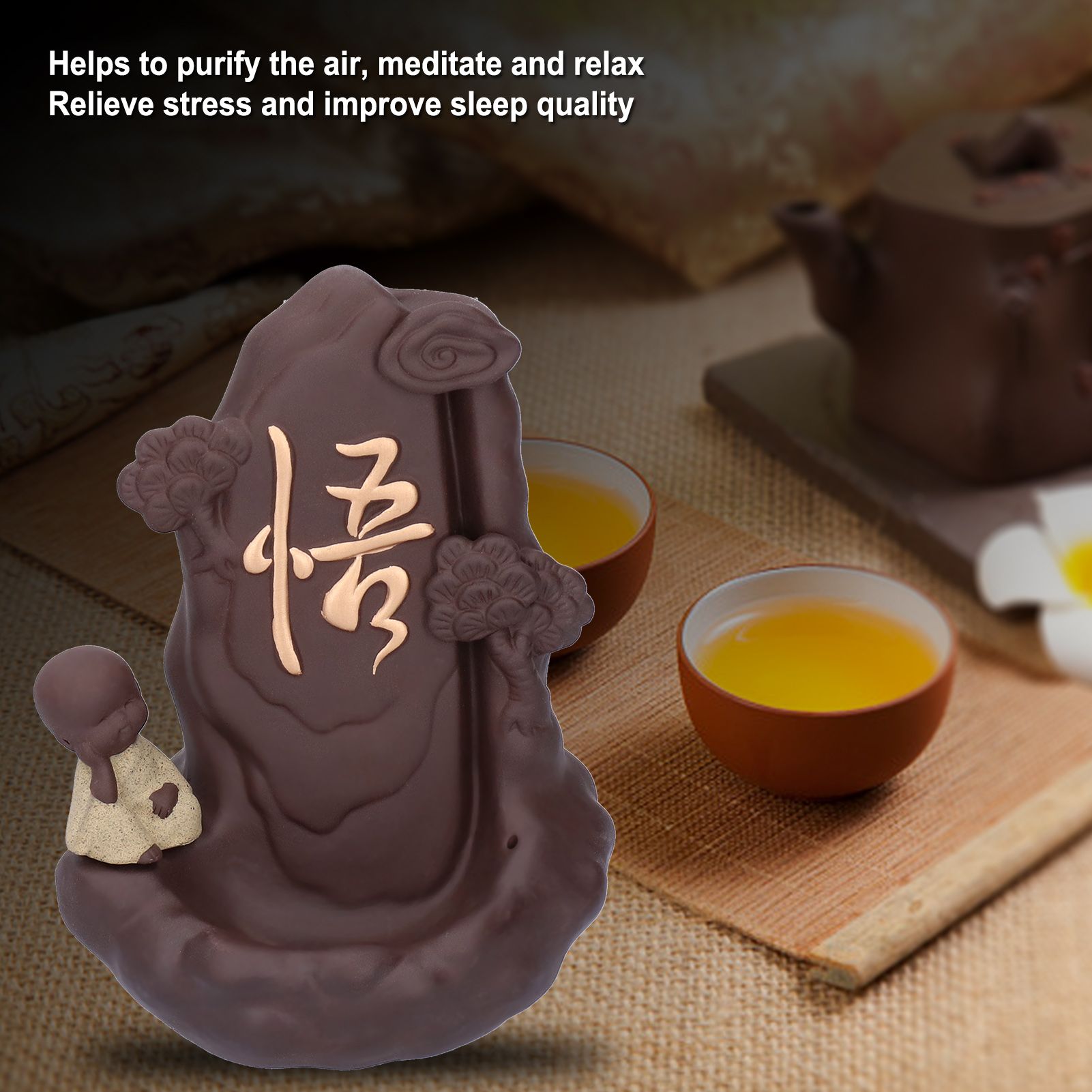 Backflow Incense Burner with Little Monk Ornament Household Inner Decoration view 15