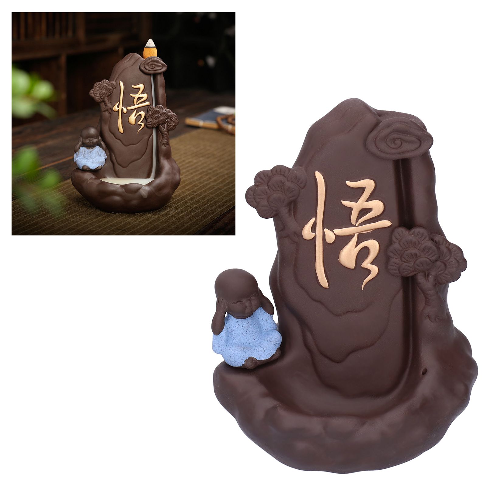 Backflow Incense Burner with Little Monk Ornament Household Inner Decoration view 9