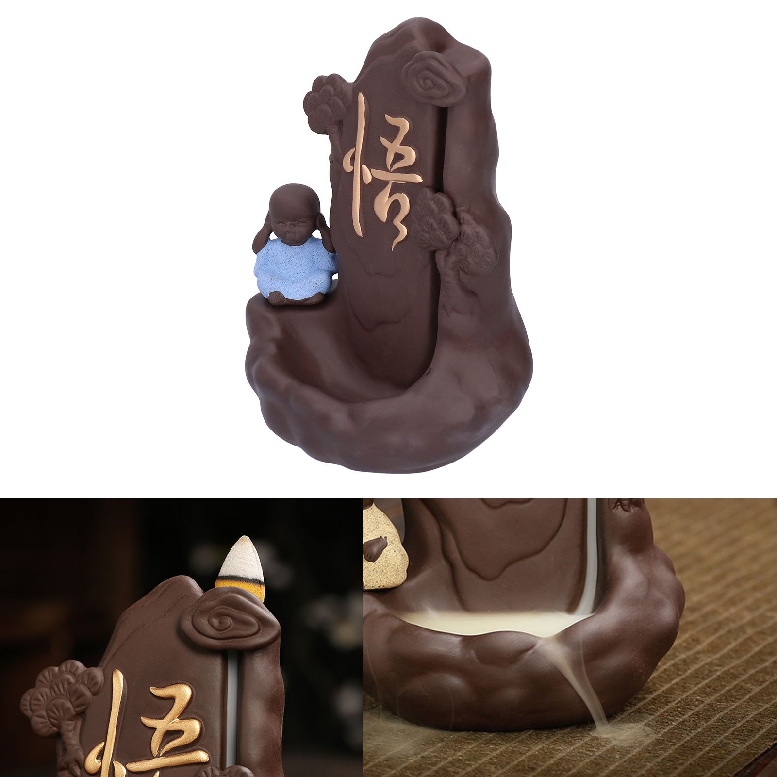 Backflow Incense Burner with Little Monk Ornament Household Inner Decoration view 10