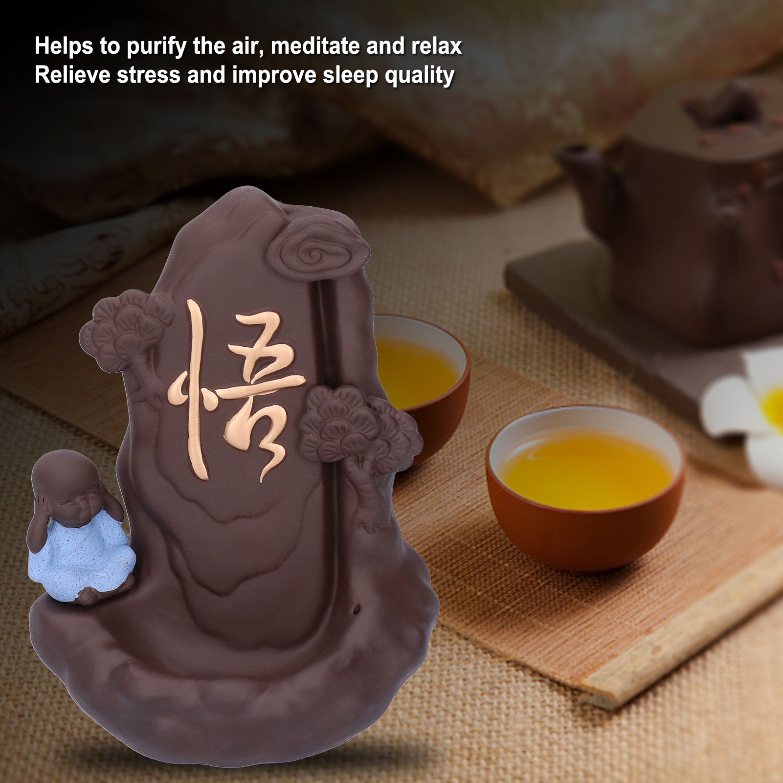 Backflow Incense Burner with Little Monk Ornament Household Inner Decoration view 15
