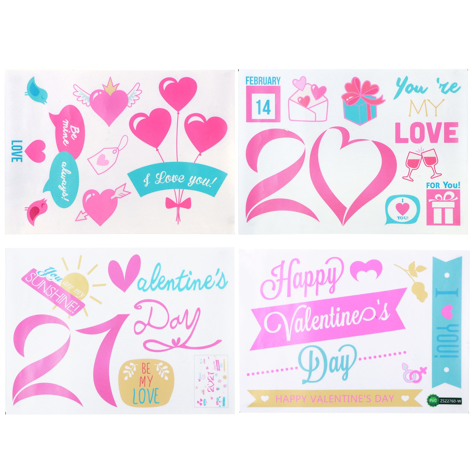 4Pcs/Set 2021 Valentine's Day Wall Stickers Living Room Background Wall
