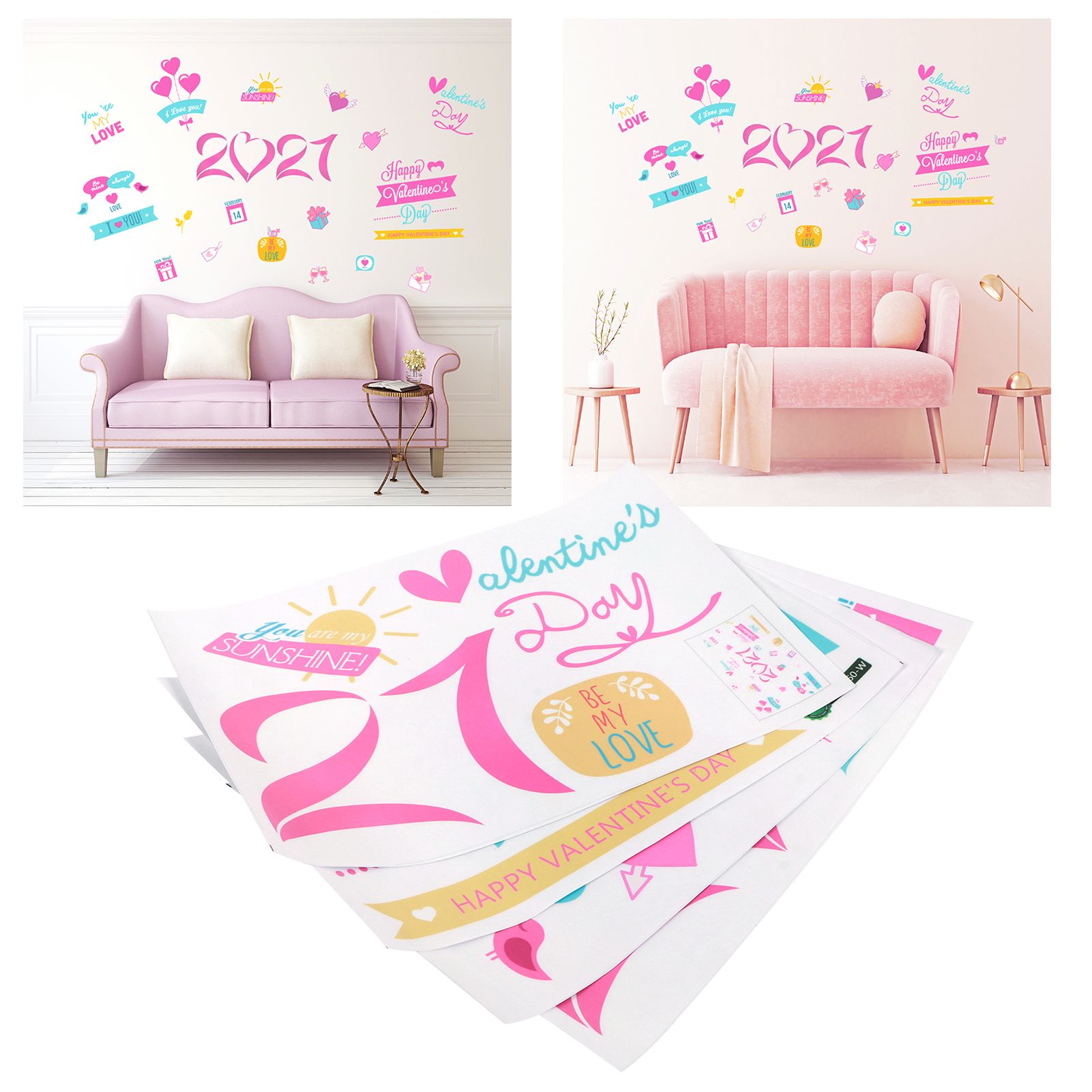 4Pcs/Set 2021 Valentine's Day Wall Stickers Living Room Background Wall view 9