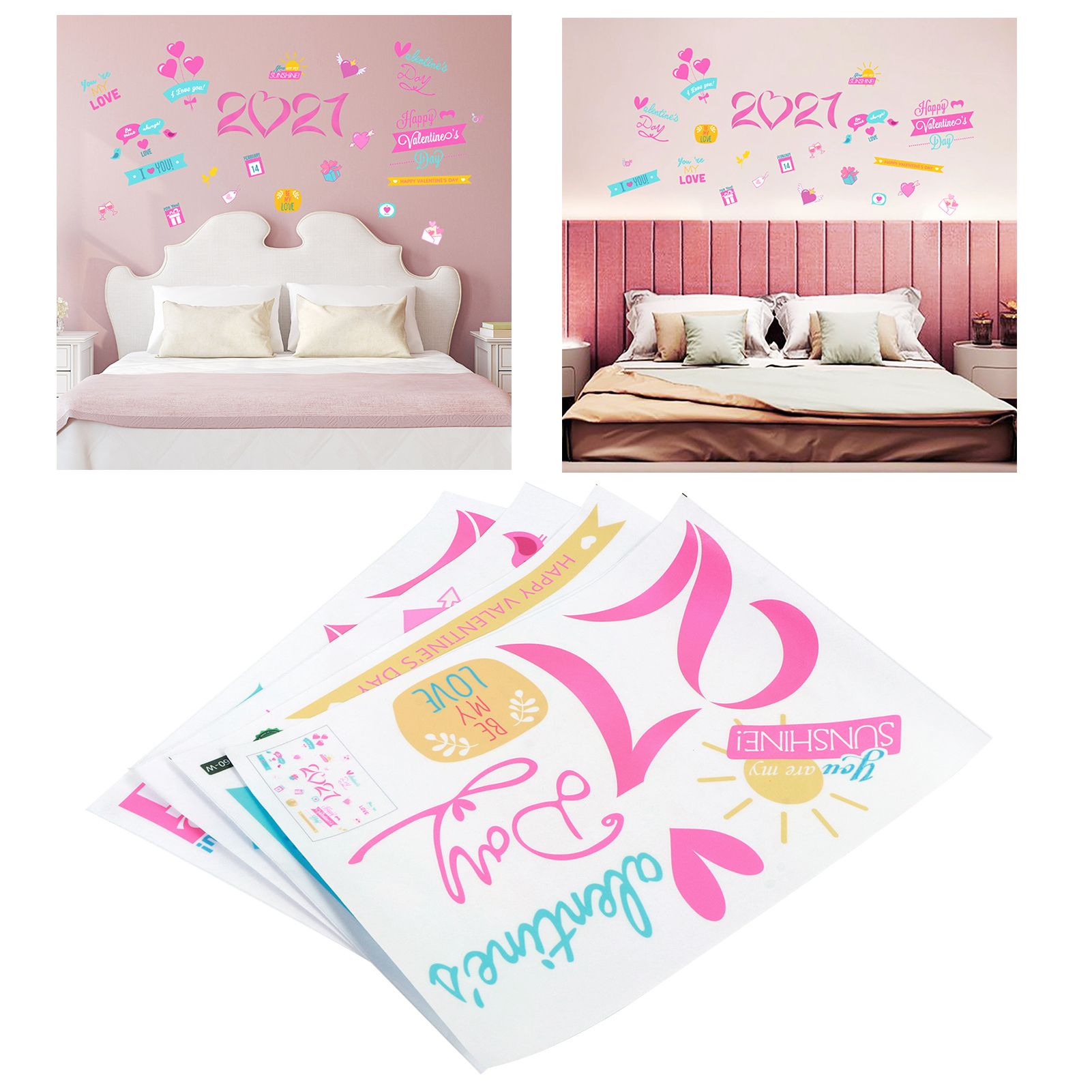 4Pcs/Set 2021 Valentine's Day Wall Stickers Living Room Background Wall view 10