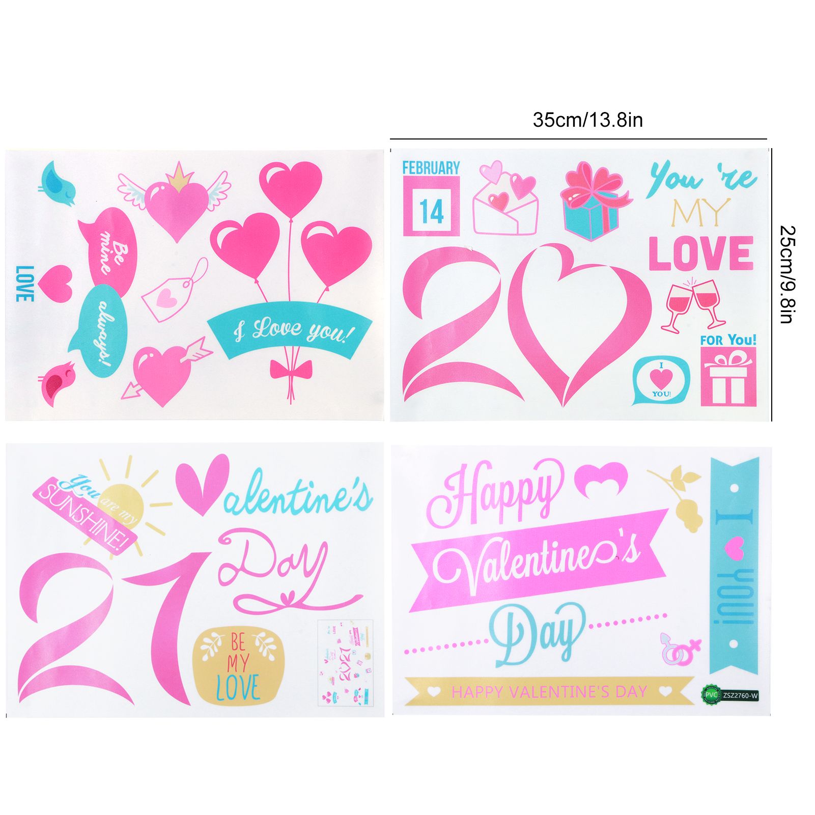 4Pcs/Set 2021 Valentine's Day Wall Stickers Living Room Background Wall view 14